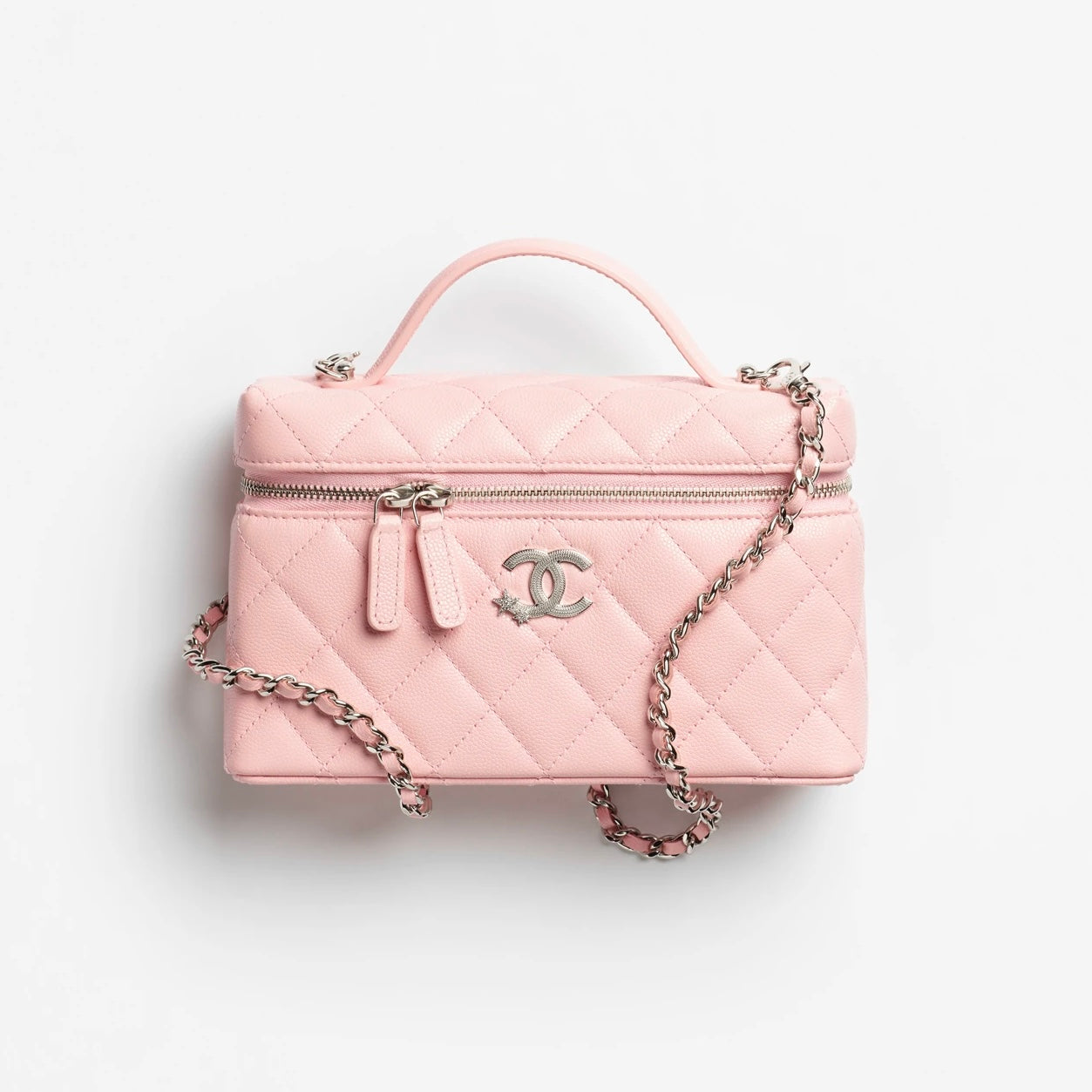 Vanity With Chain Shiny Grained Calfskin Light Pink