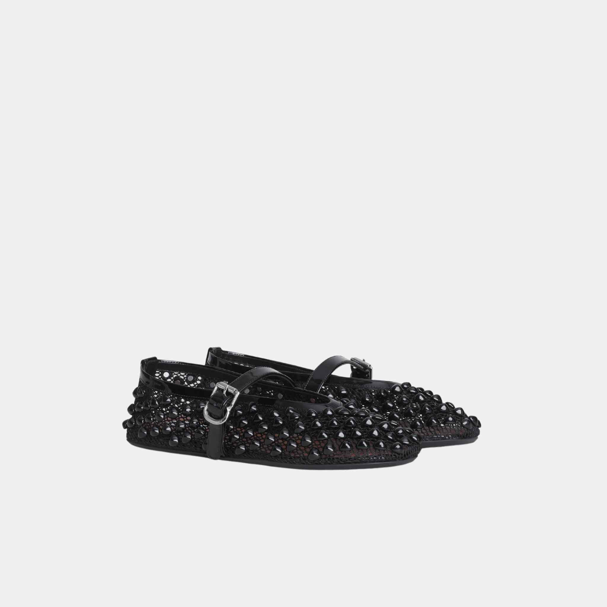 Ballet flats With Studs On Fishnet