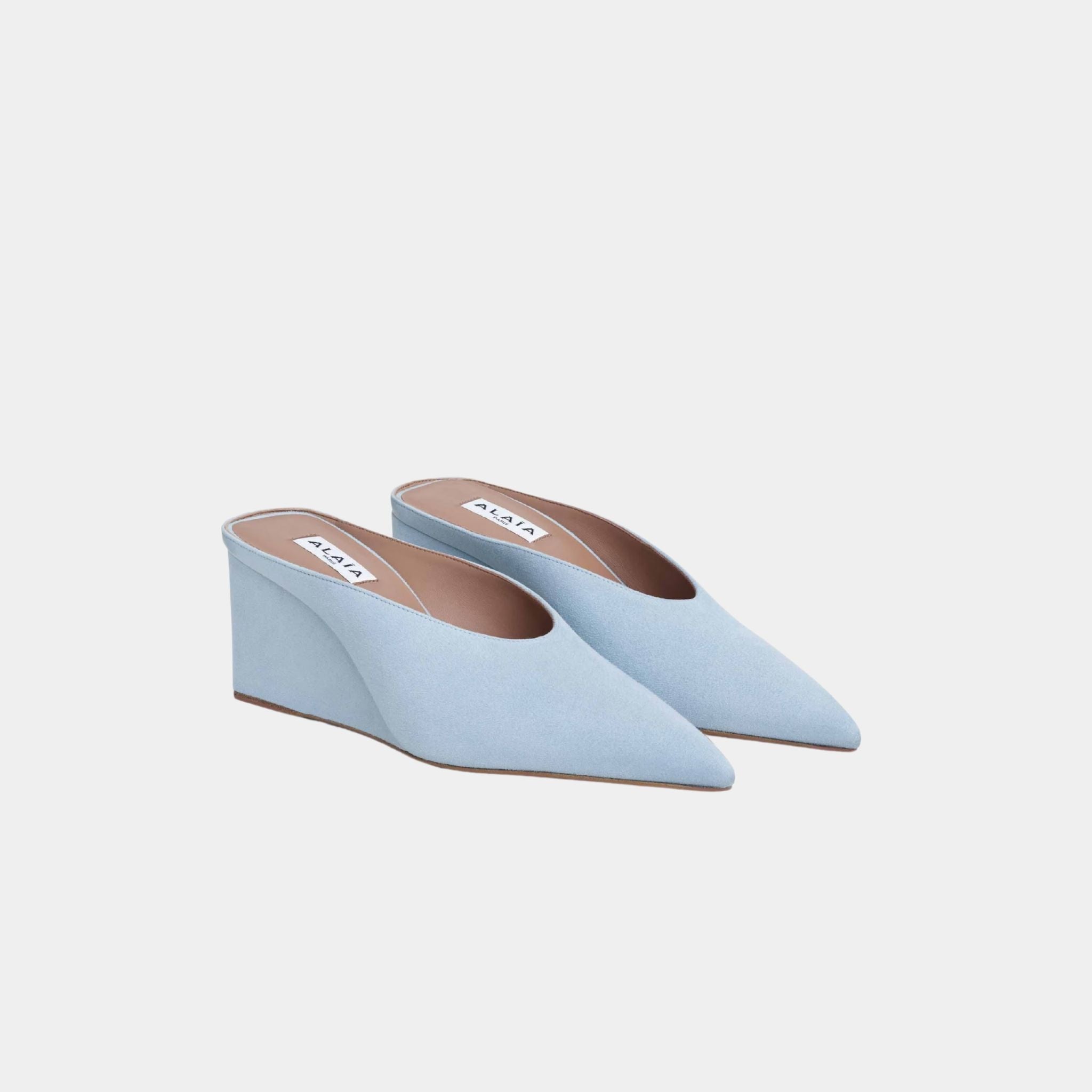 Cube Wedge Mules In Suede Goatskin