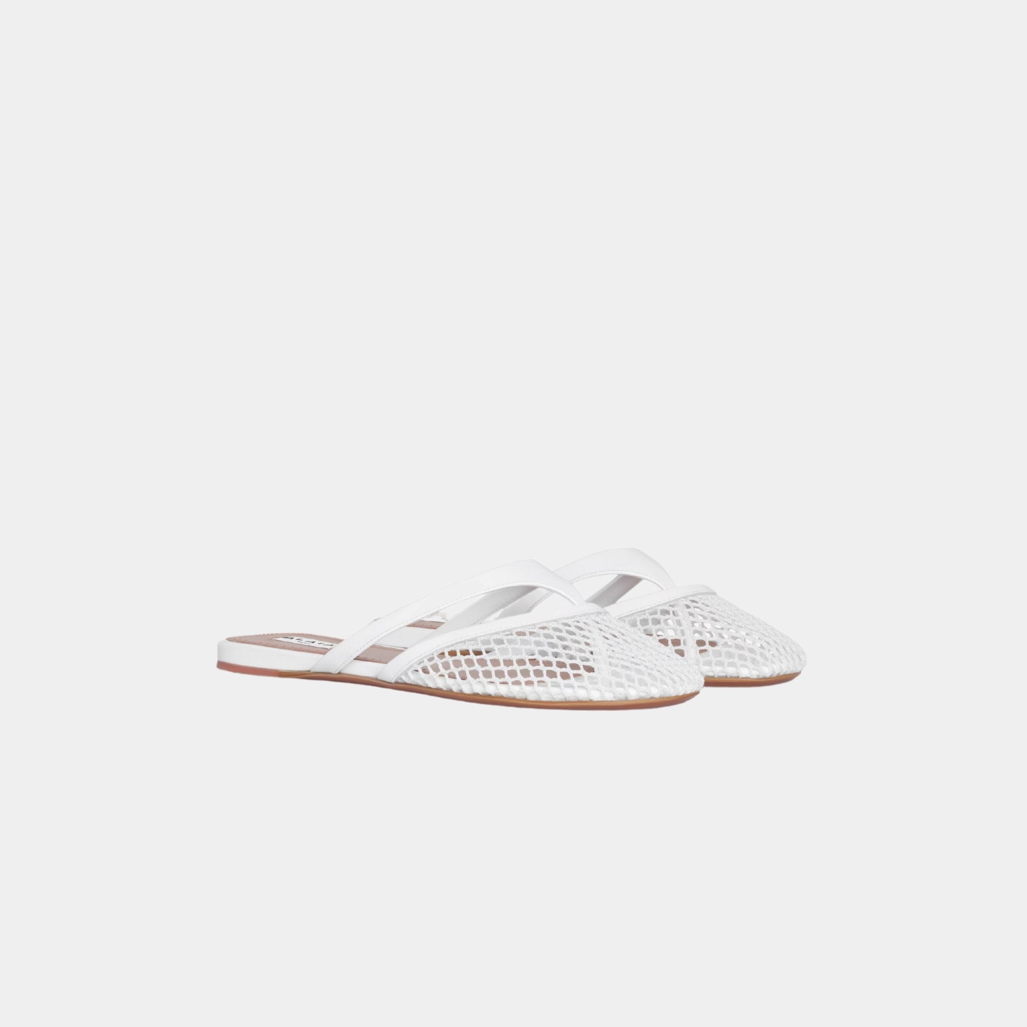 Infradito Flat Mules In Fishnet And Patent Leather