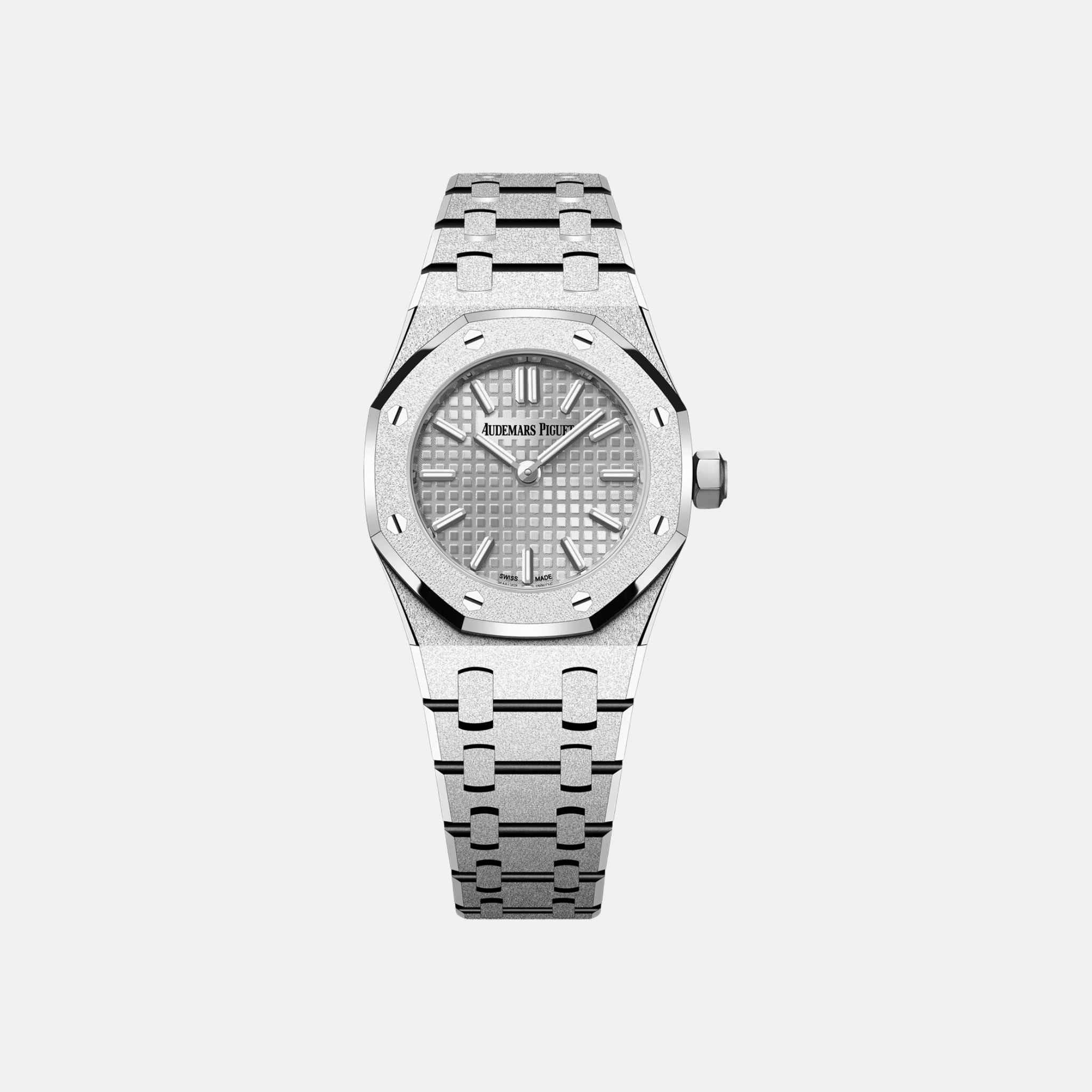 Royal Oak Mini Frosted Gold Quartz in White Gold Toned