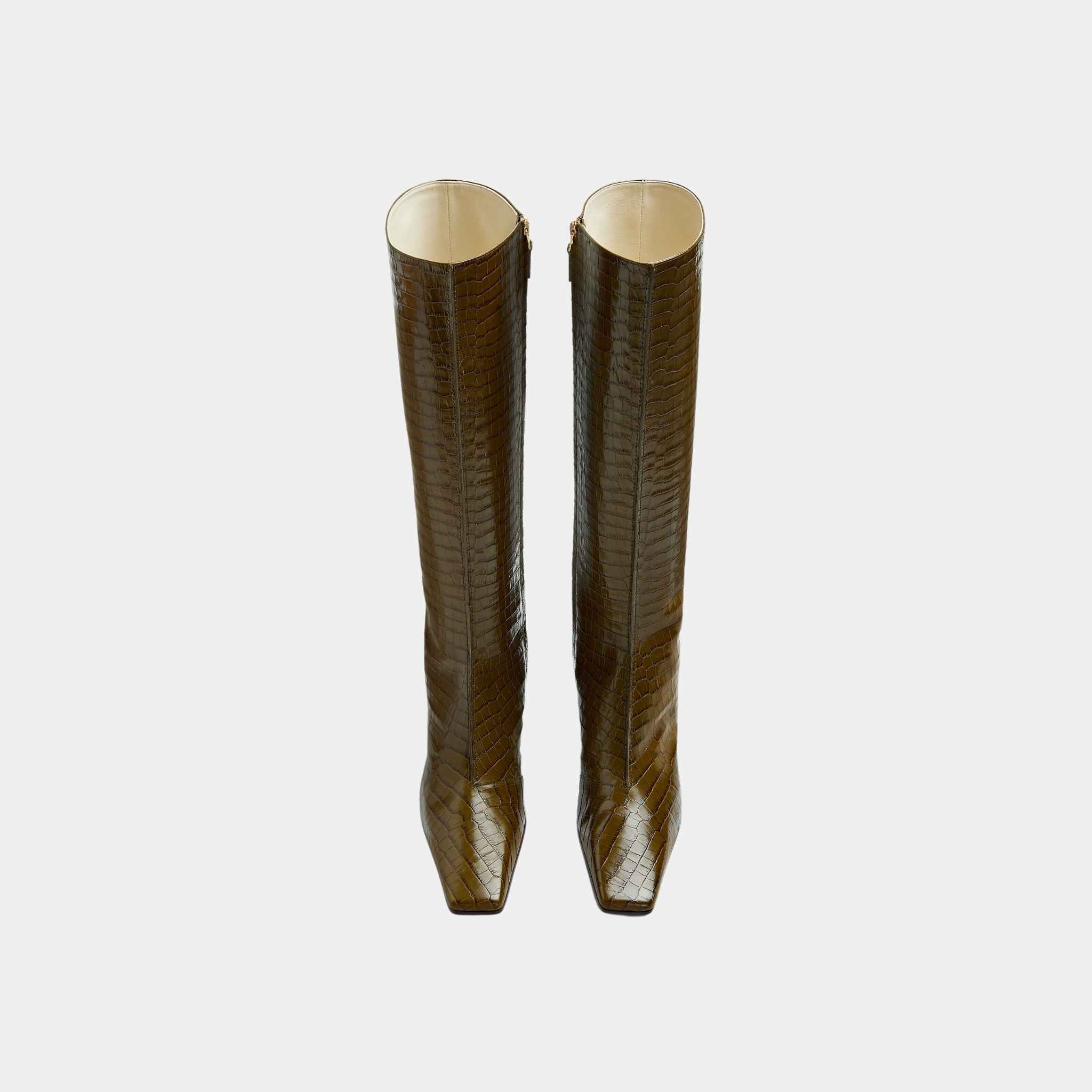 Lewis Knee-High Boot Crocodile Effect Leather
