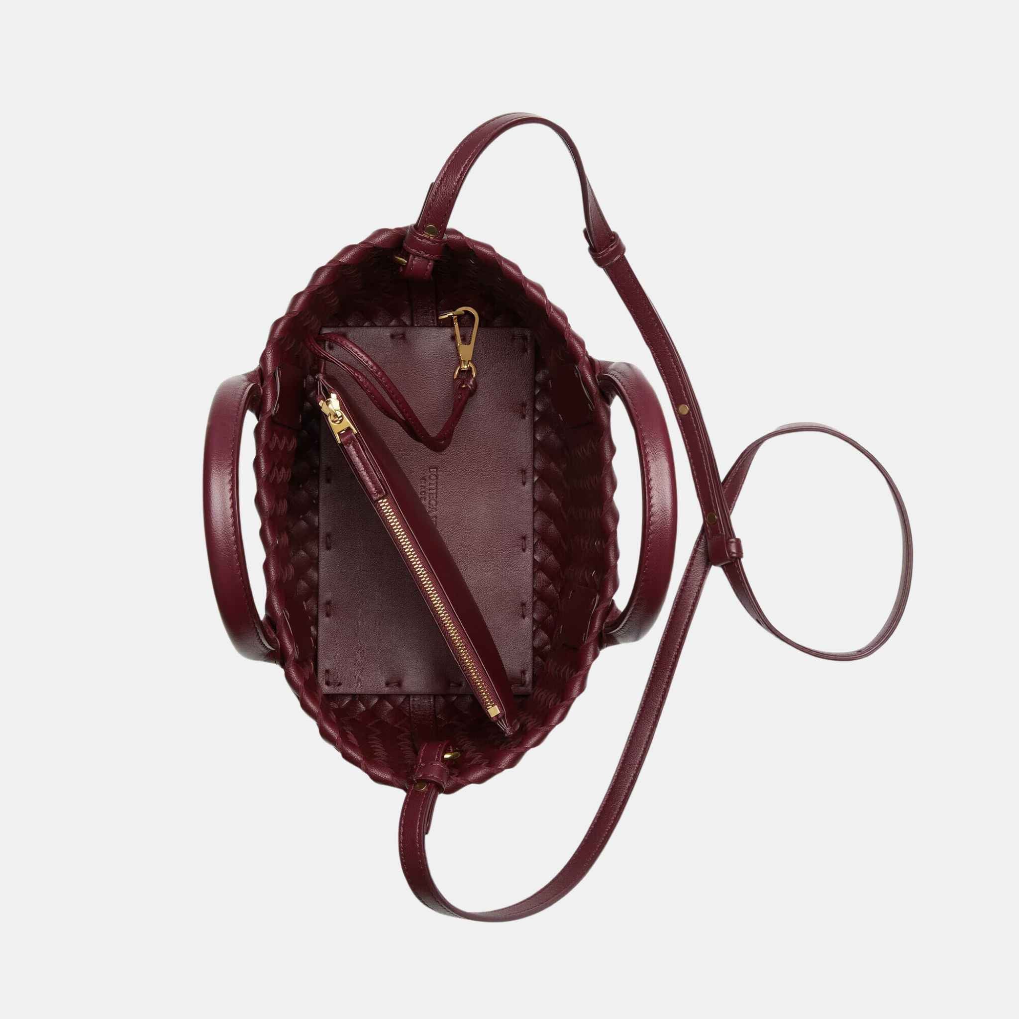 Mini Cabat Intreccio Leather Tote Bag Barolo White