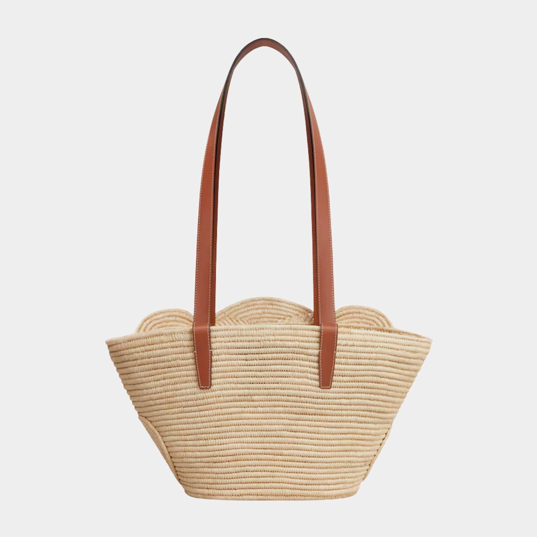 Celine Classic Pannier Small Braided Triomphe in Raffia & Calfskin
