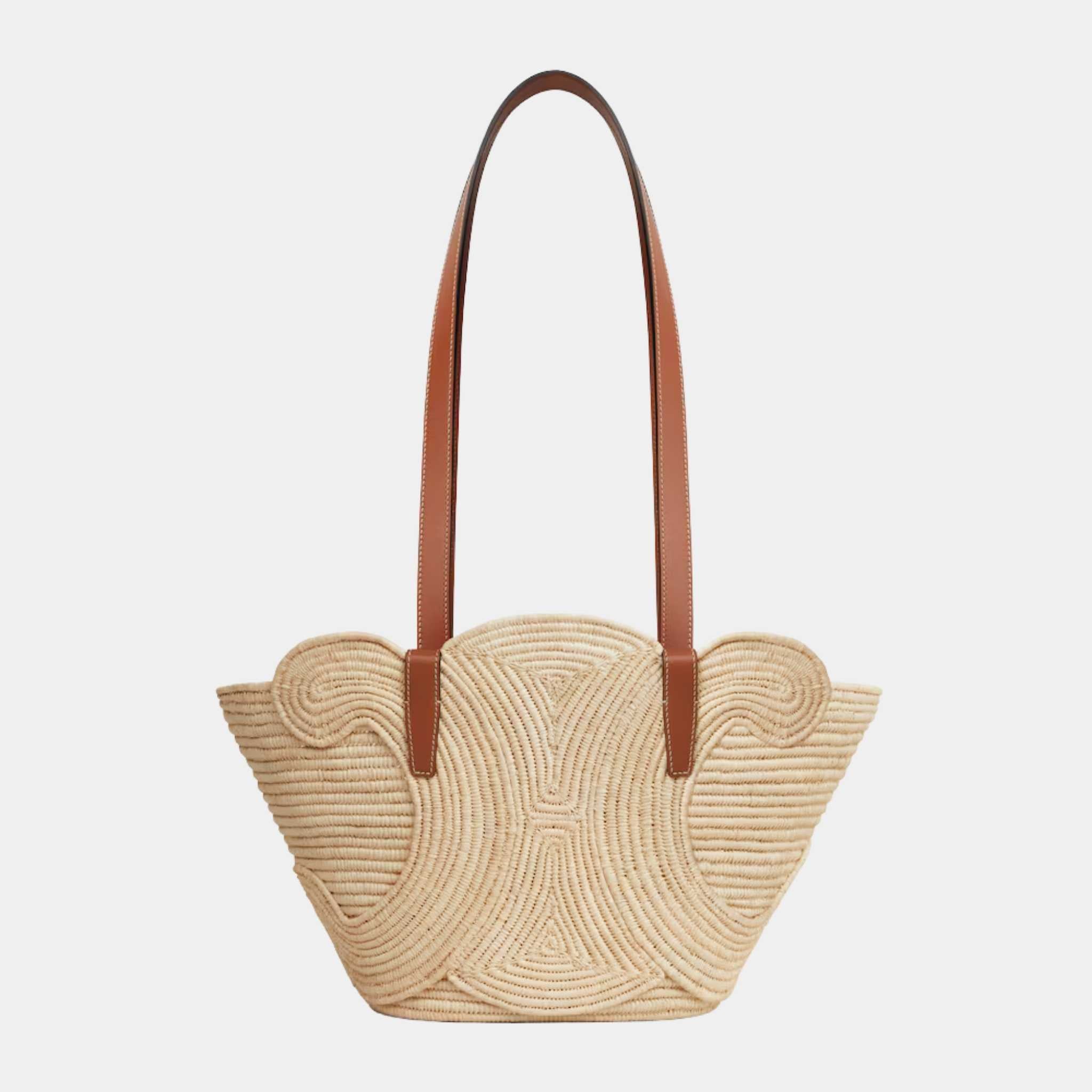 Celine Classic Pannier Small Braided Triomphe in Raffia & Calfskin