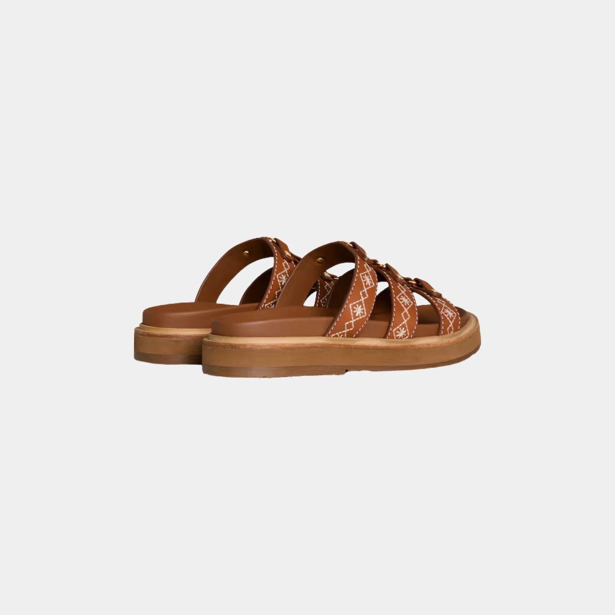 Celine Tippi Slide in Embroidered Calfskin