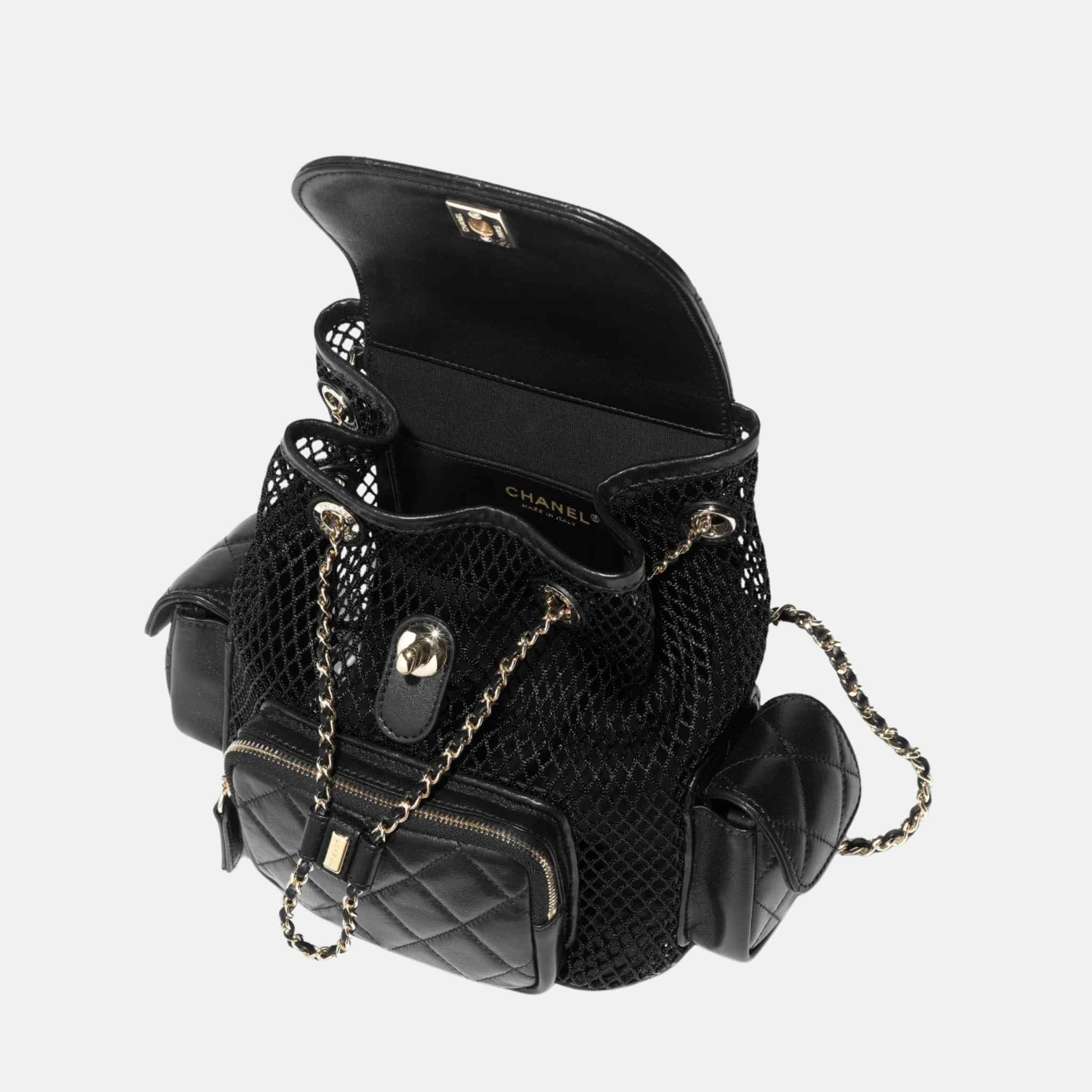 Backpack In Mesh Shiny Lambskin & Gold Tone Metal