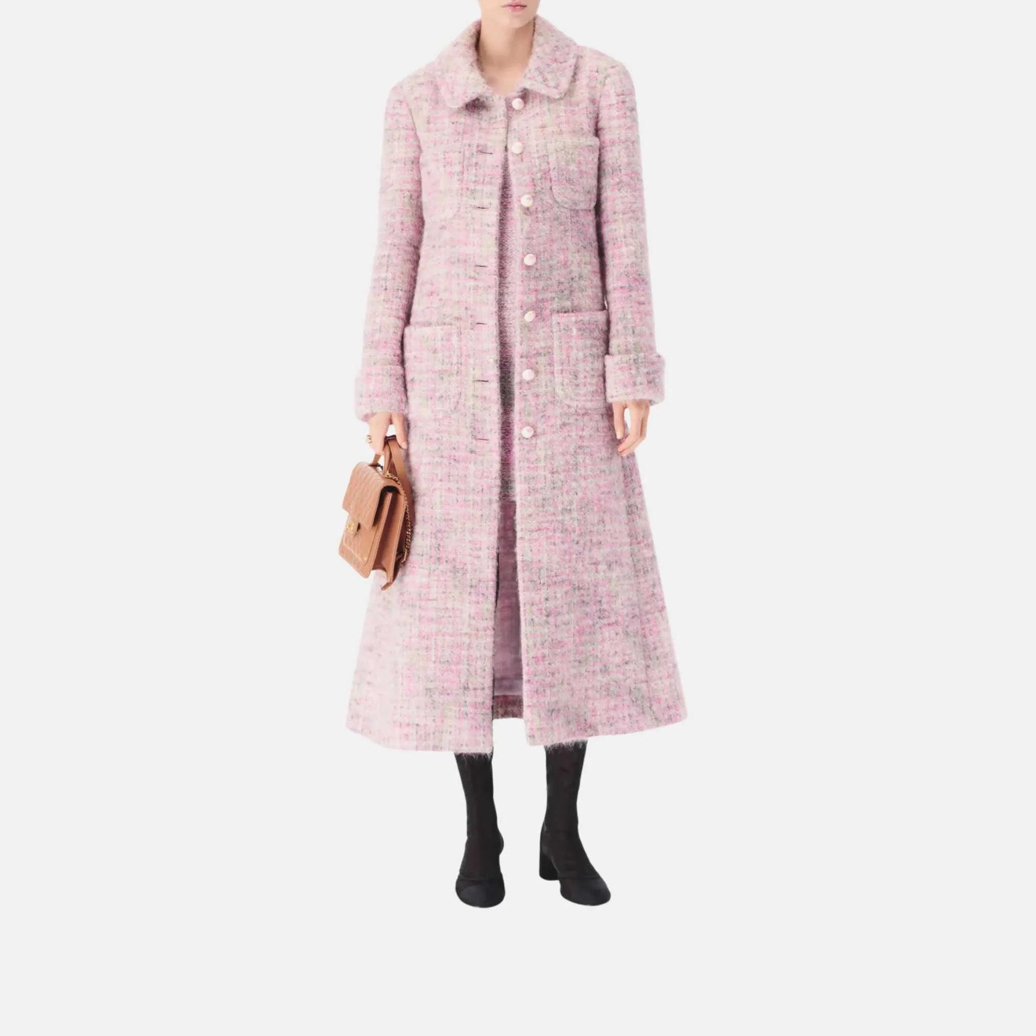 Coat in Wool and Mohair Tweed