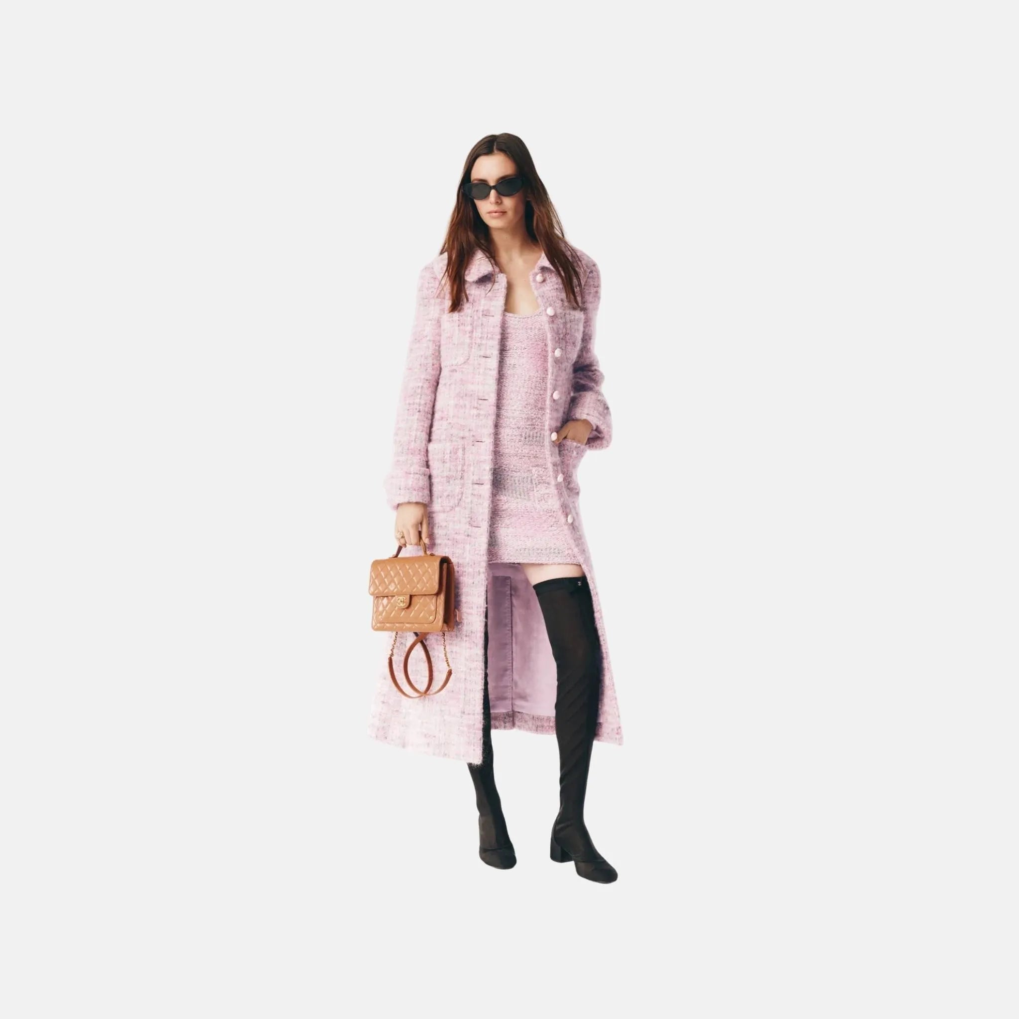 Coat in Wool and Mohair Tweed