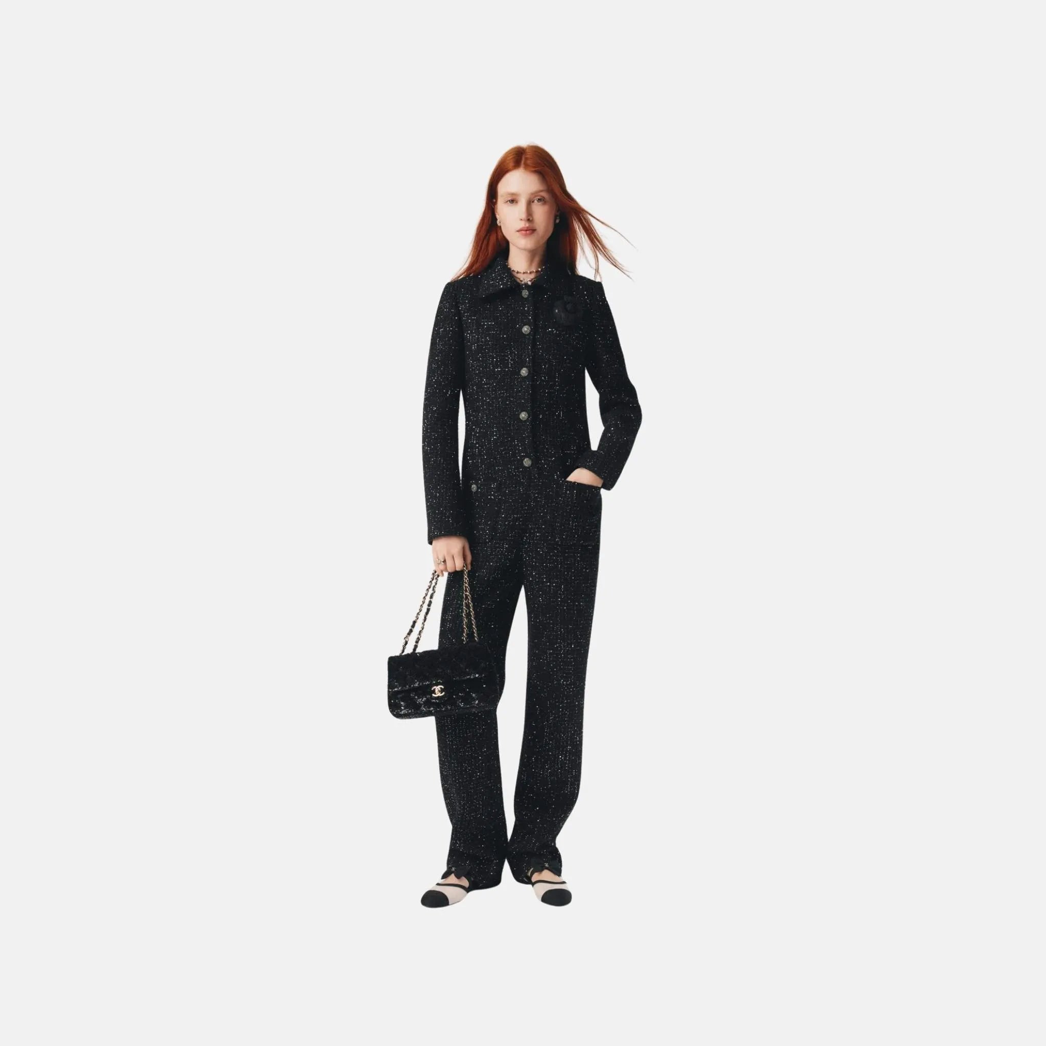 Jumpsuit in Sequined Wool Tweed