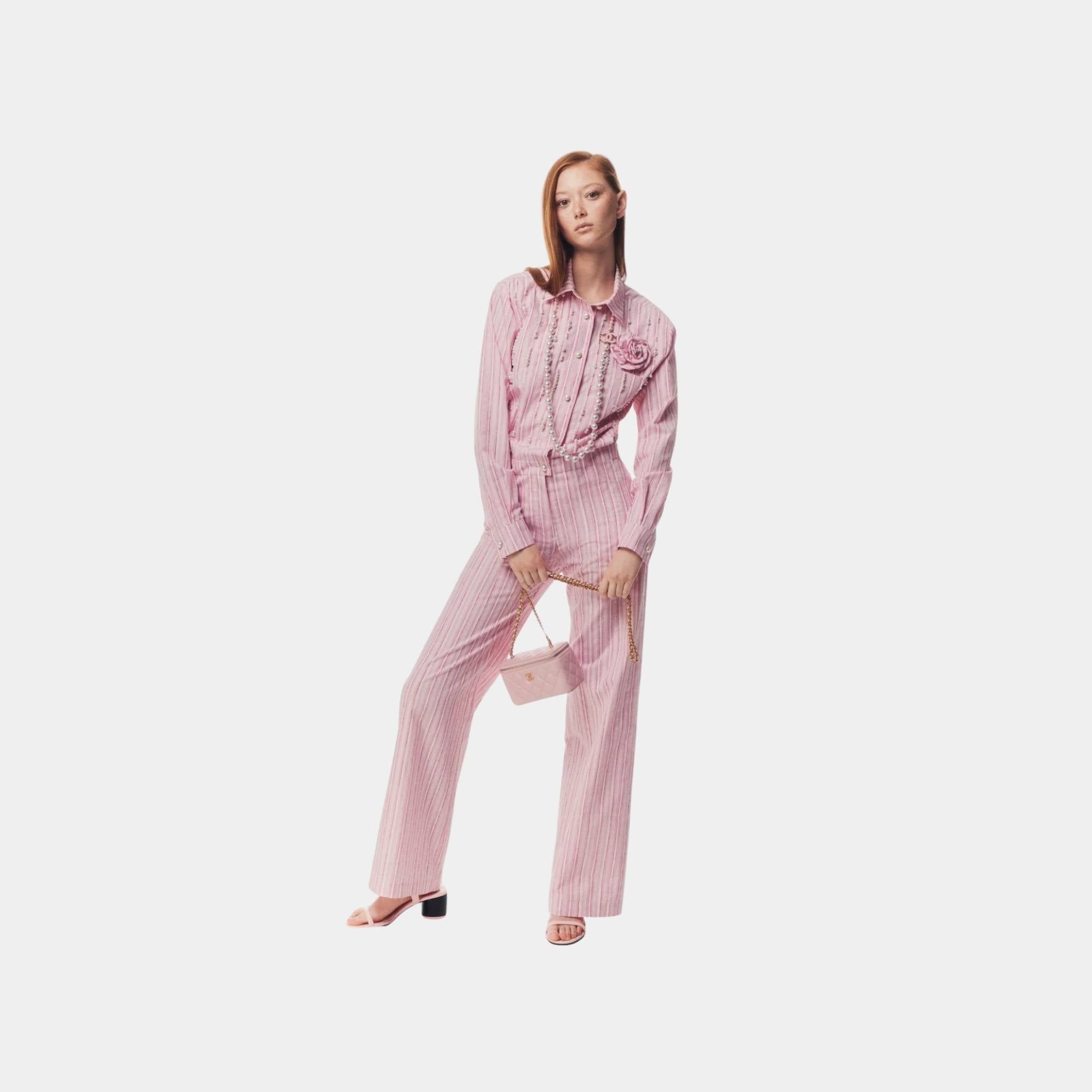 Jumpsuit Printed Cotton Poplin Light Pink White Dark Pink