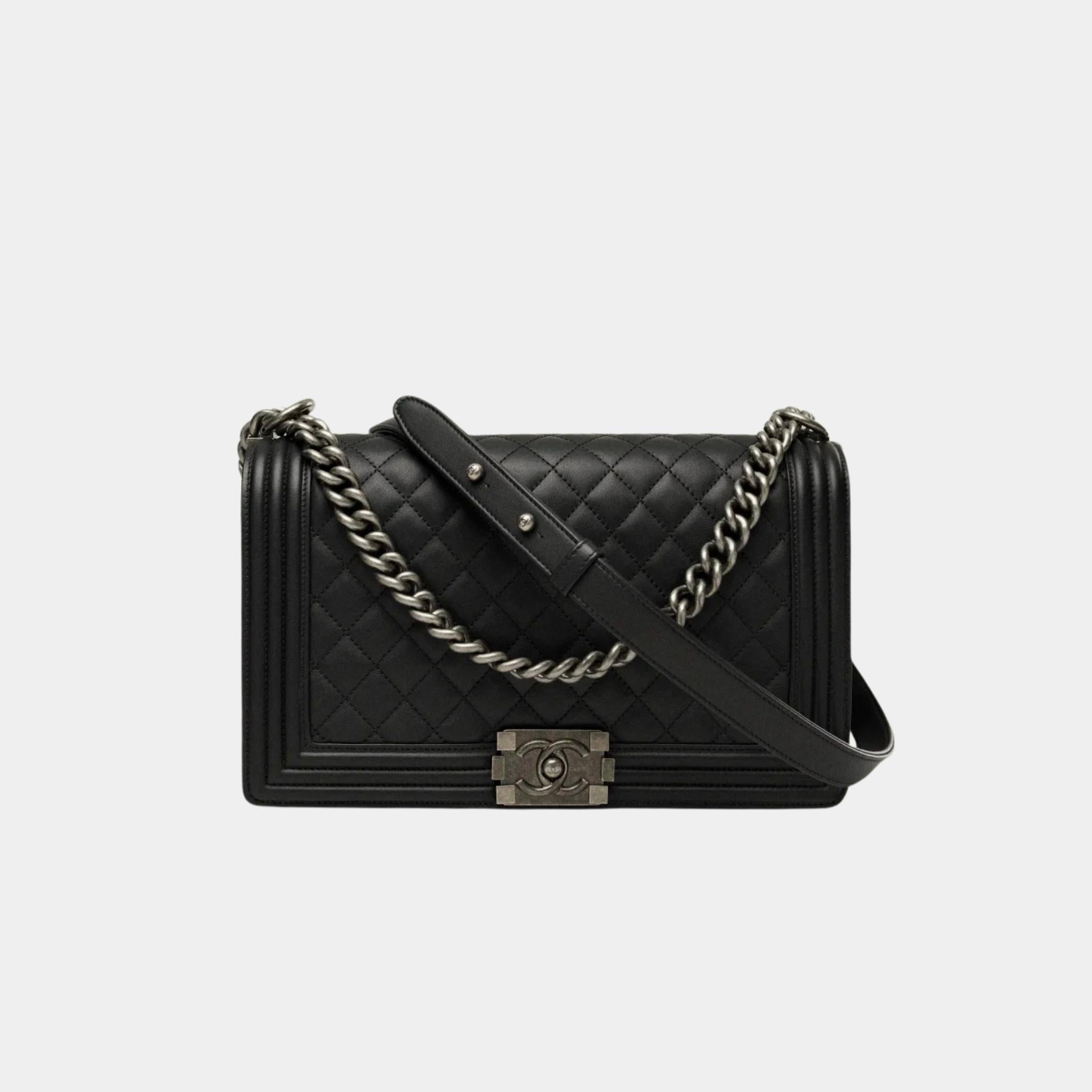 Large Boy Handbag in Calfskin and Ruthenium Metal