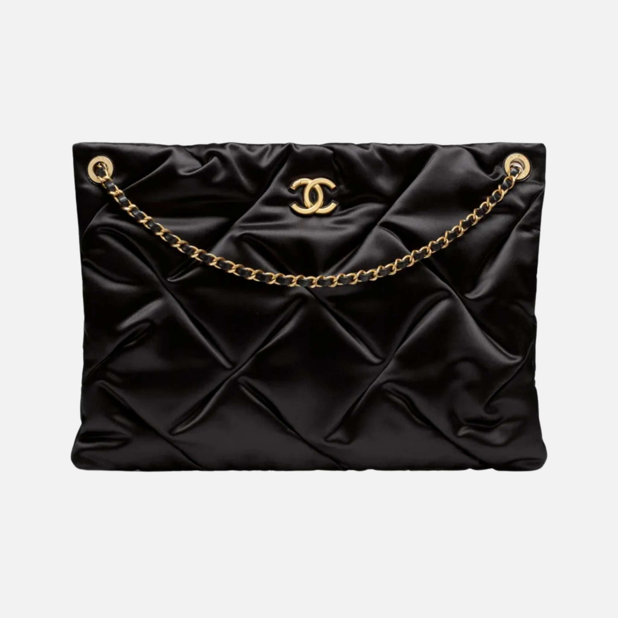 Large Pouch Bag In Satin And Gold Tone Metal