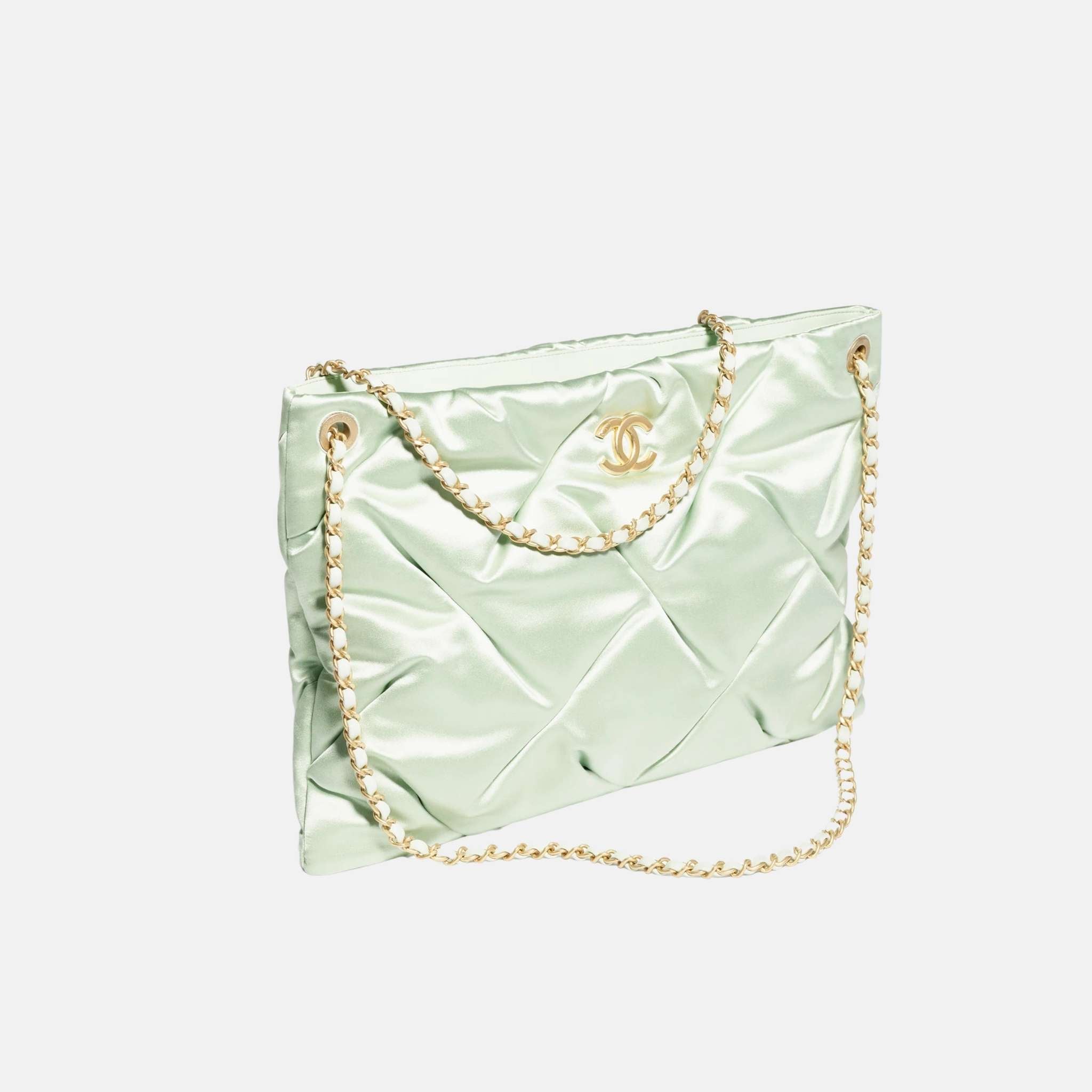 Large Pouch Bag In Satin And Gold Tone Metal