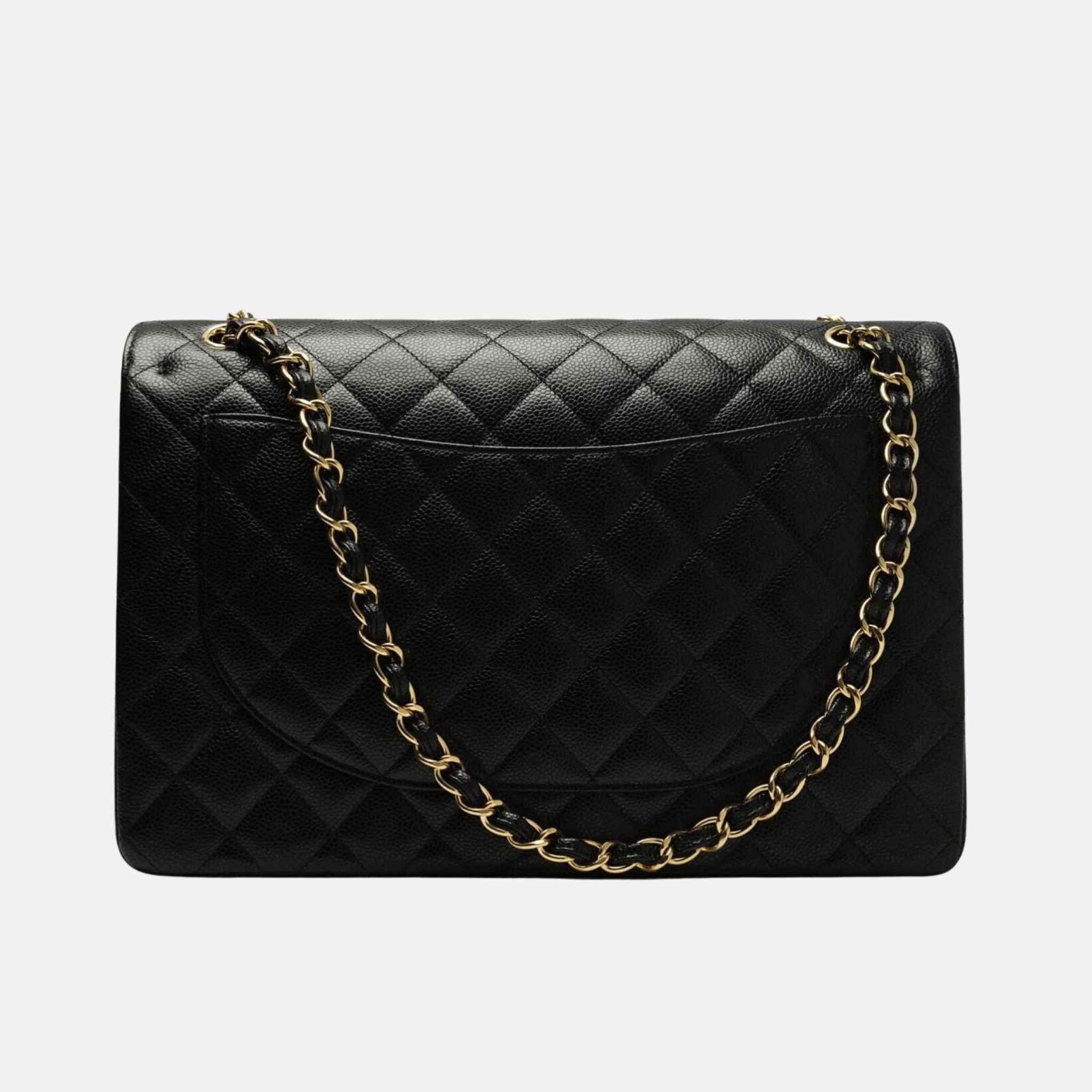 Maxi Classic Grained Calfskin Handbag In Gold Tone Metal