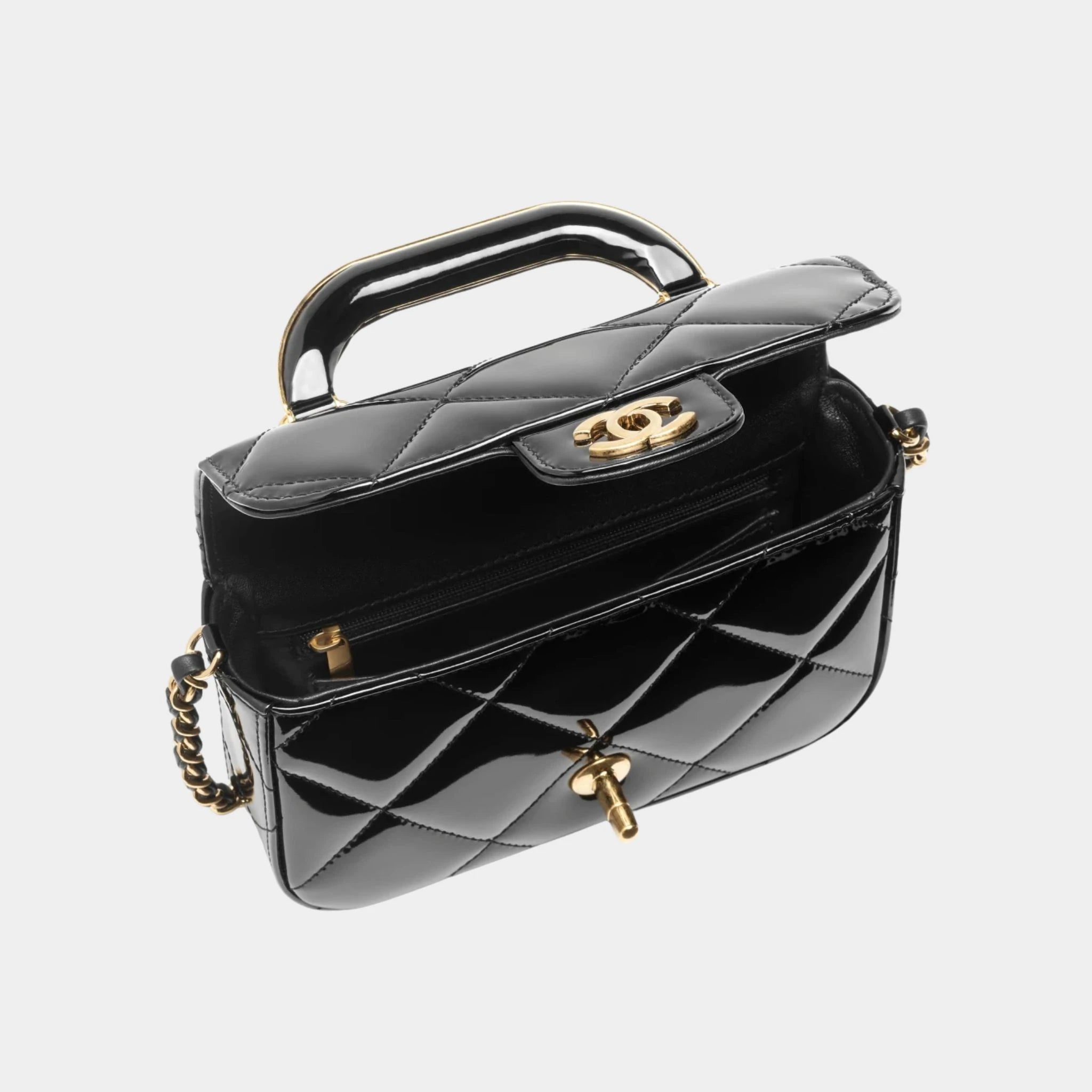 Mini Flap Bag With Handle Metallic Mirror Calfskin & Gold Metal Black
