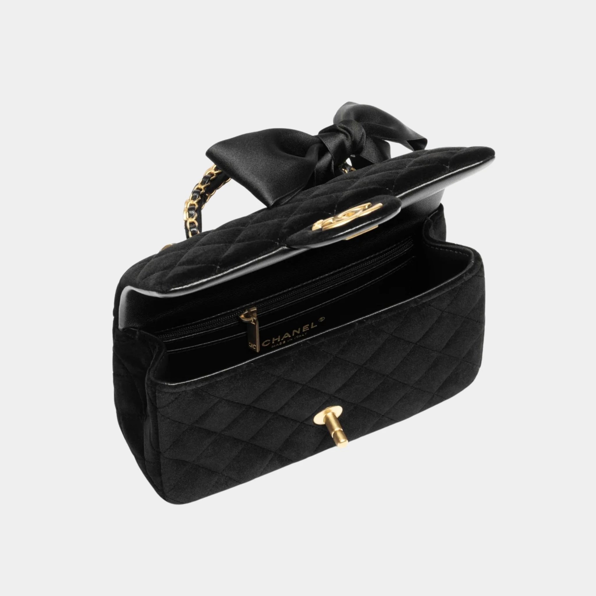Mini Flap Bag With Handle Silk & Gold Metal Black