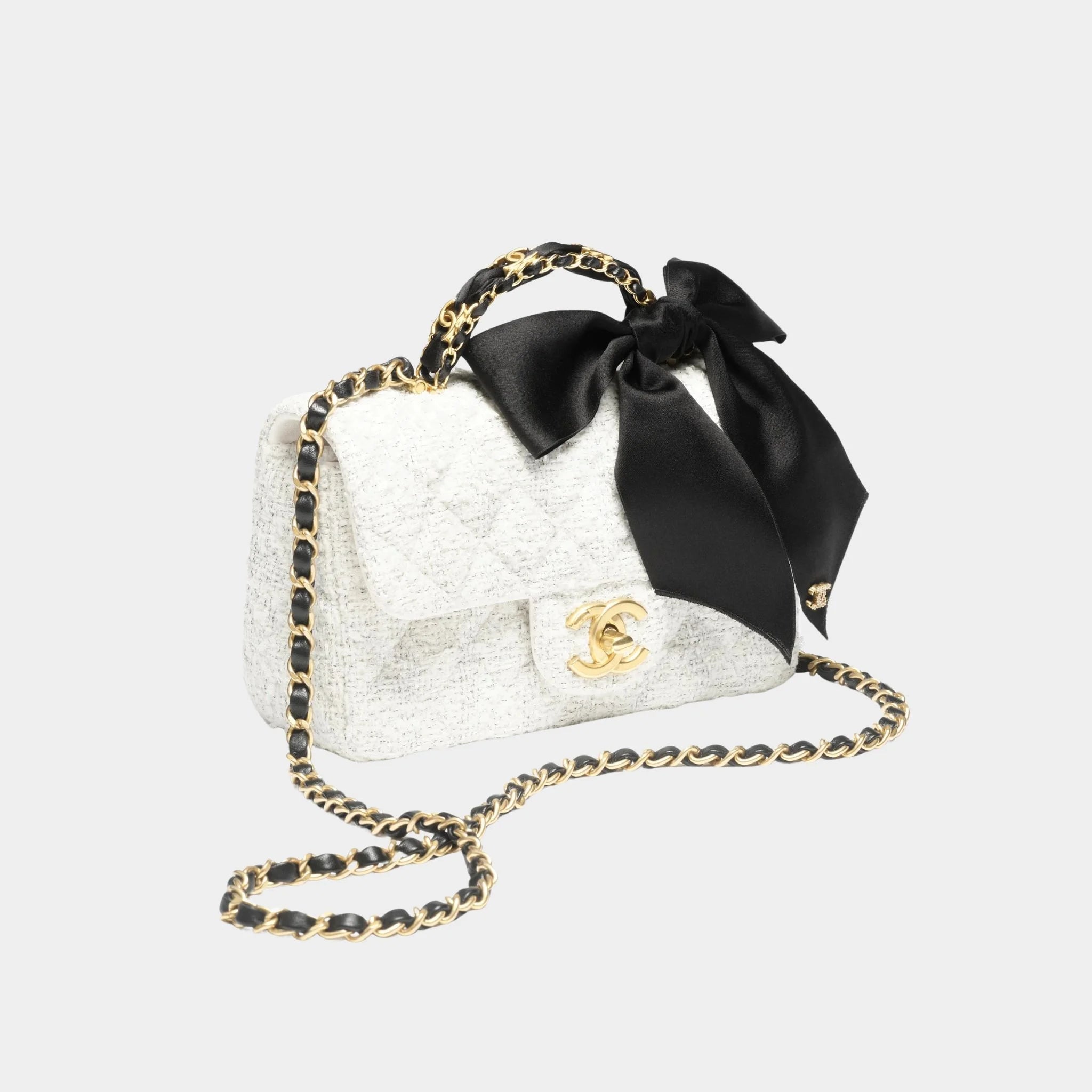 Mini Flap Bag With Handle Silk & Gold Metal Black