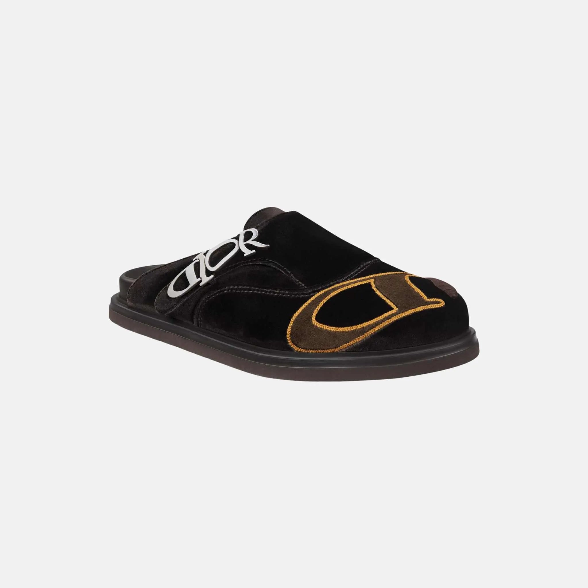 Aqua Mule DIOR & LEWIS HAMILTON Brown Embroidered Velvet