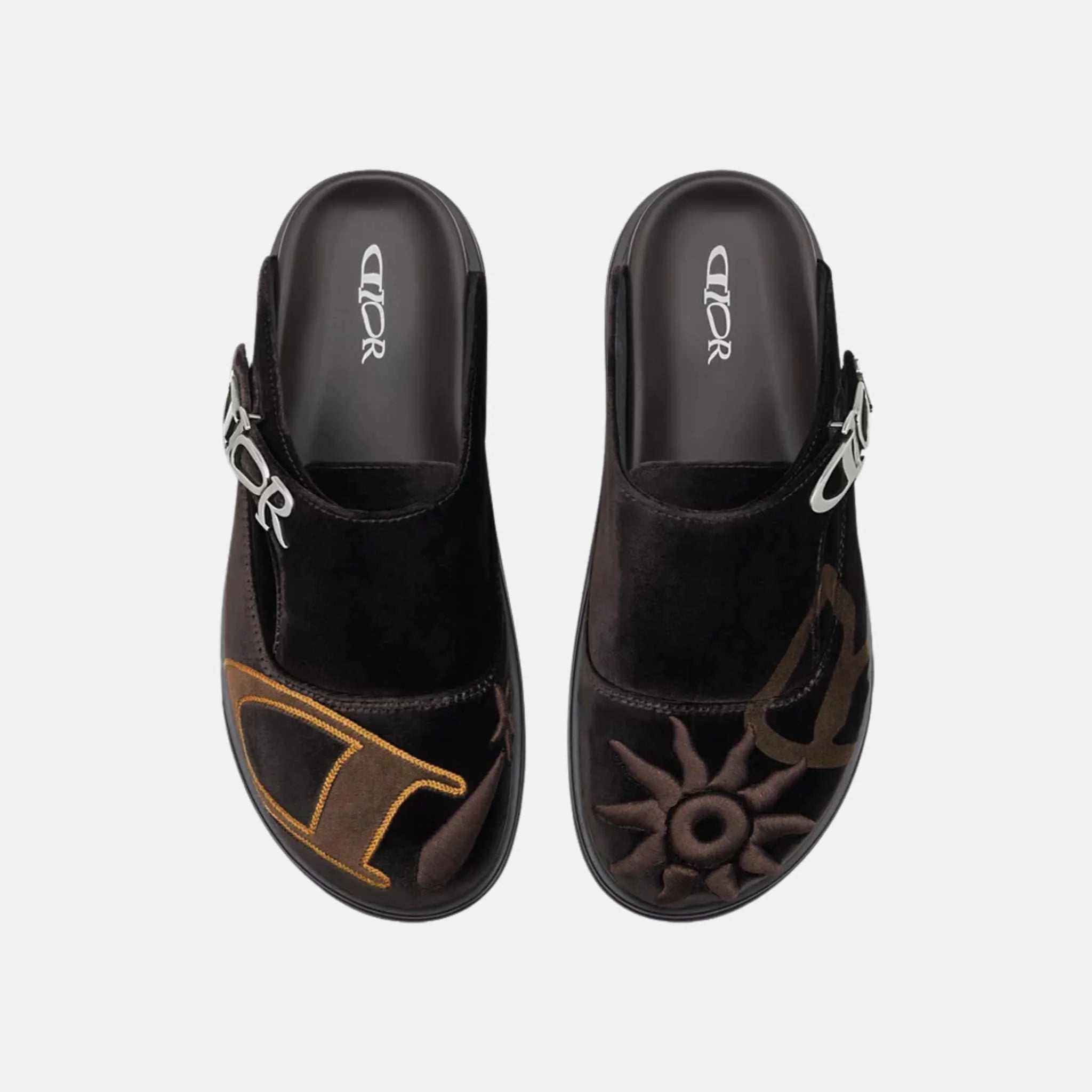 Aqua Mule DIOR & LEWIS HAMILTON Brown Embroidered Velvet
