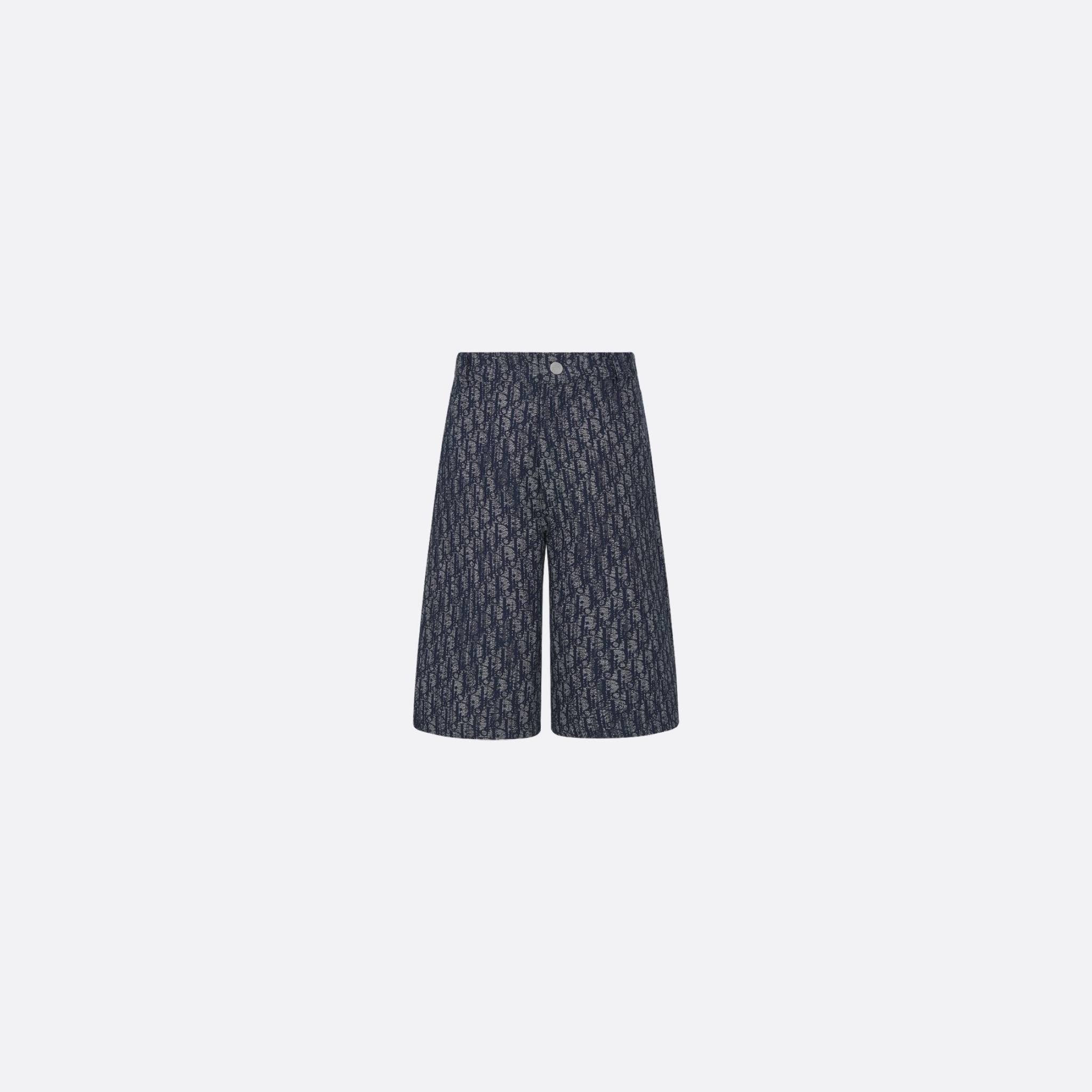 Kids Bermuda Shorts Blue Oblique Cotton Gabardine Jacquard