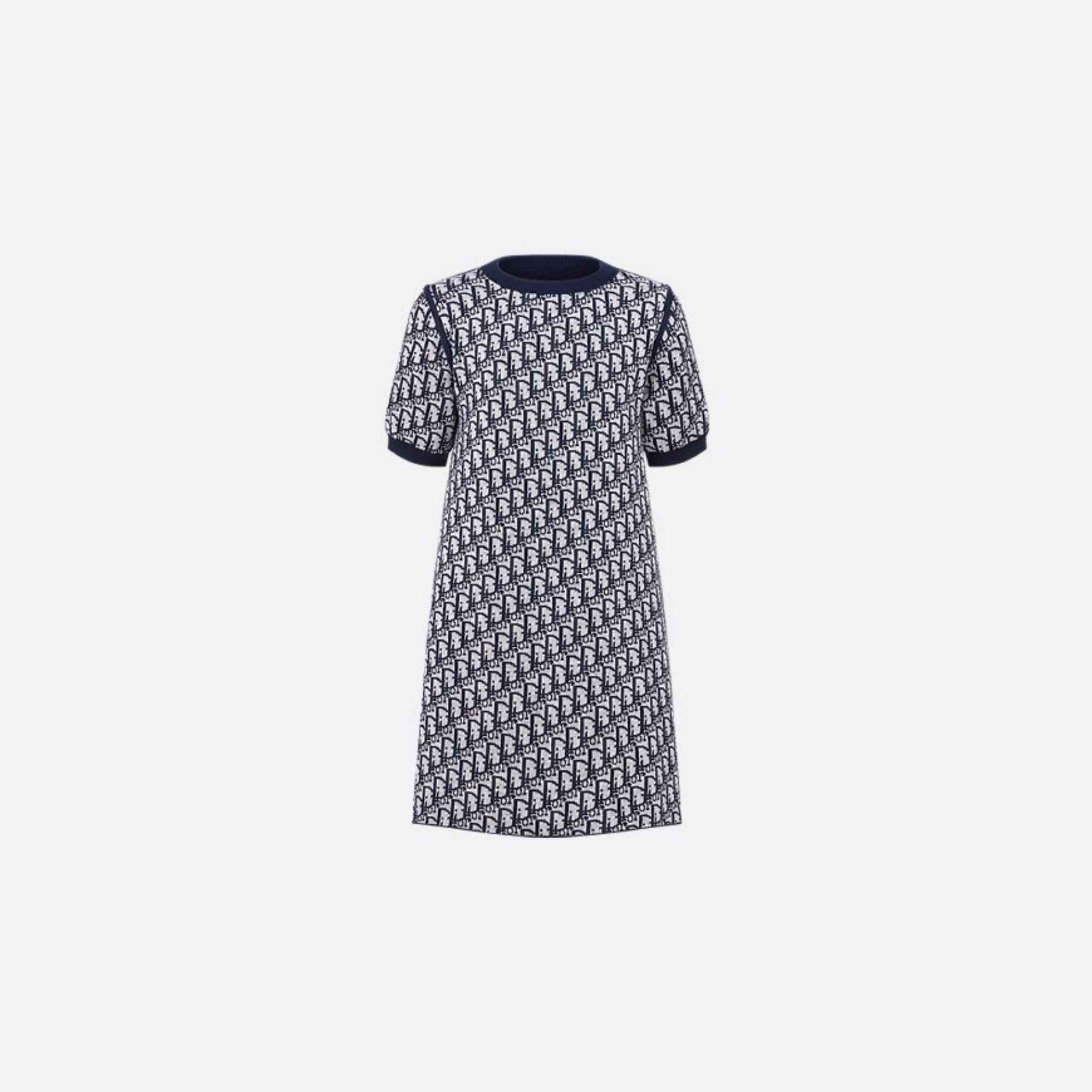 Kids Reversible A-Line Dress in Navy Wool & Jacquard