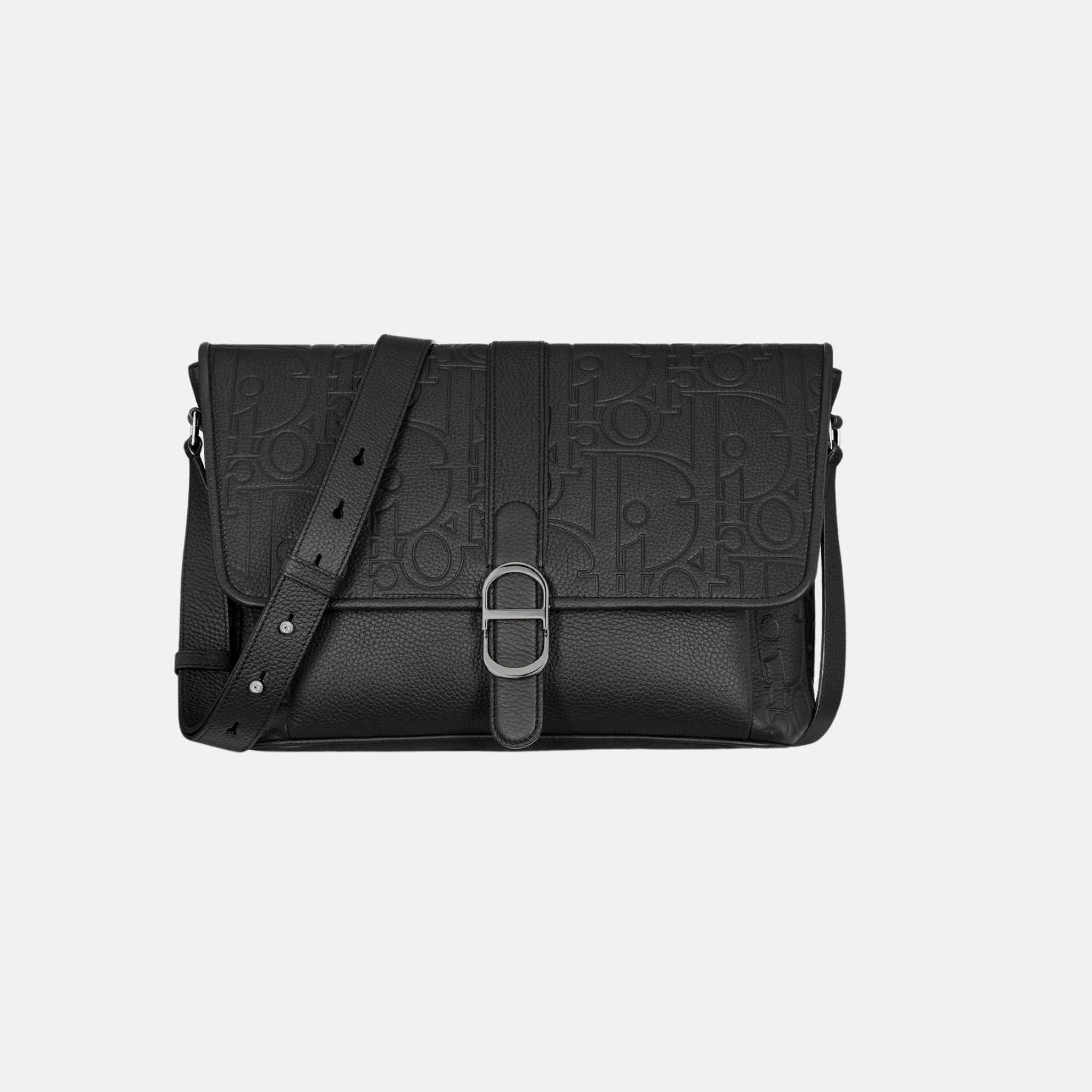 Large Daily Messenger Bag with Flap in Grained Calfskin