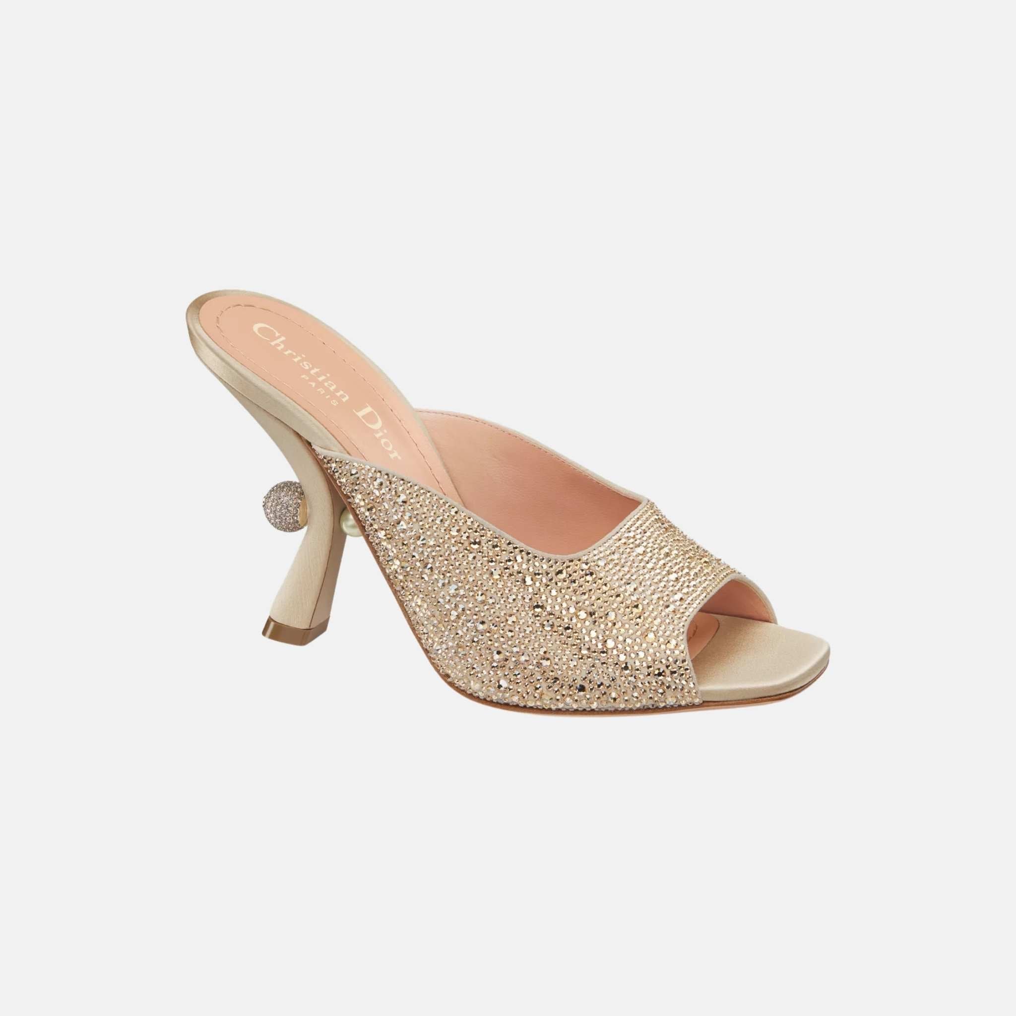 Or Dior Tribales Heeled Slide In Suede Goatskin & Strass