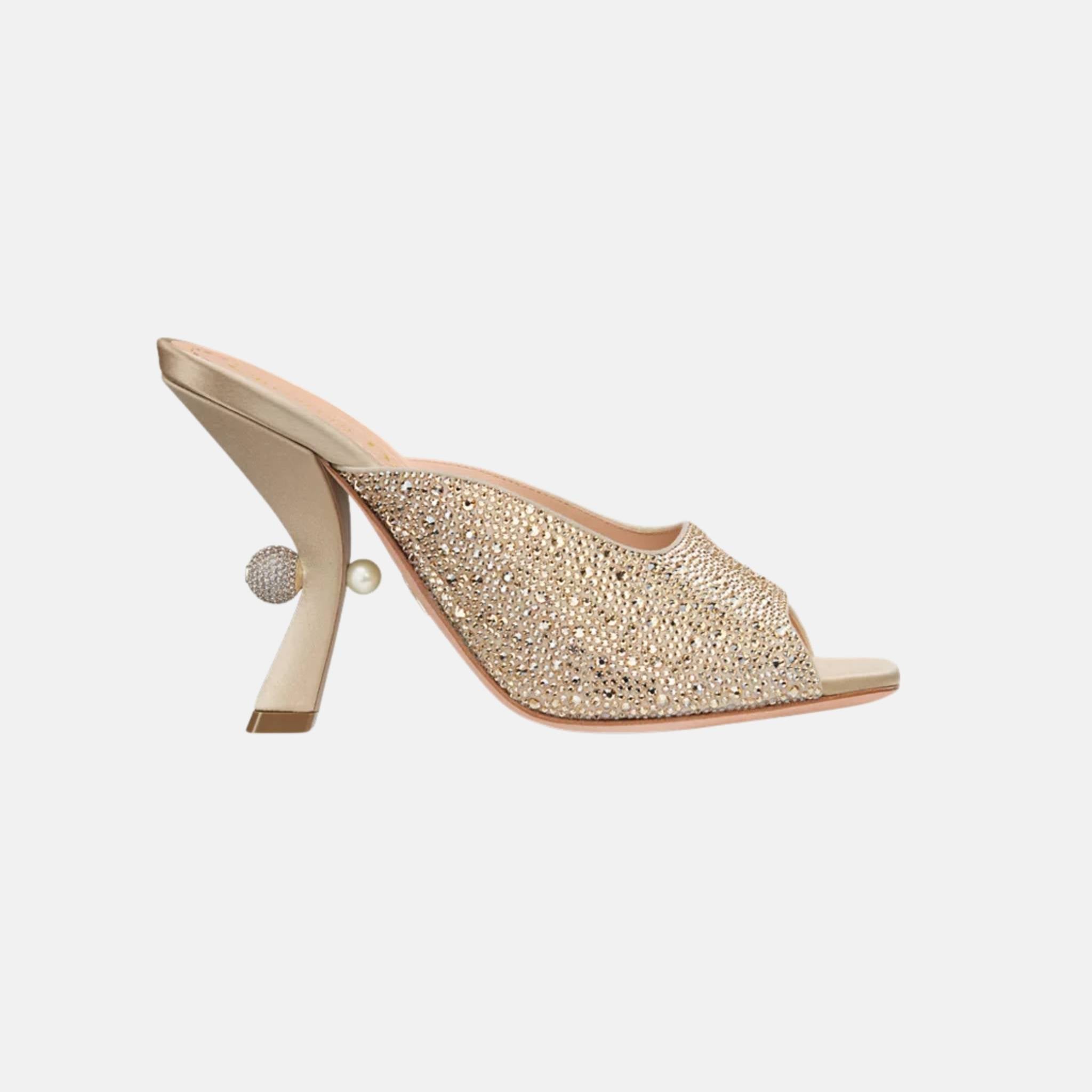 Or Dior Tribales Heeled Slide In Suede Goatskin & Strass