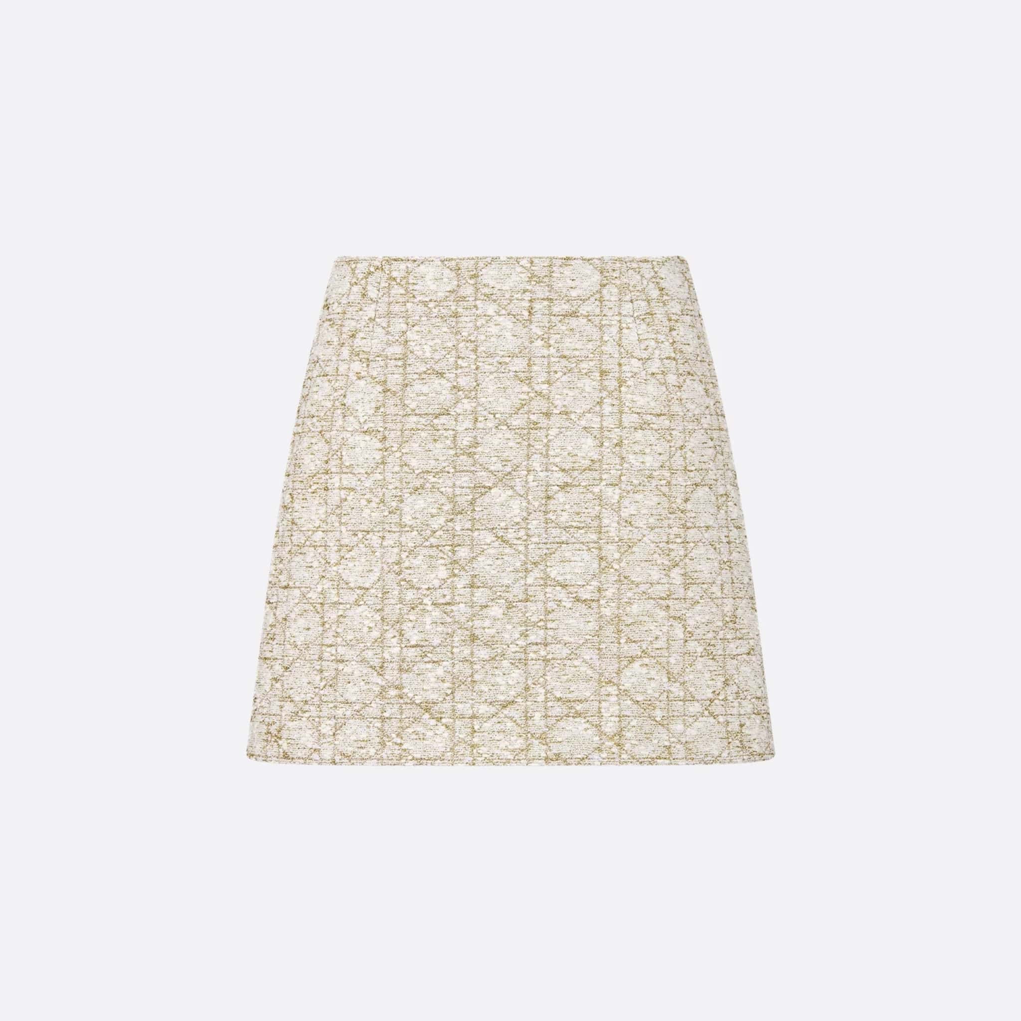 Or Macrocannage Miniskirt in White & Gold Cotton Tweed