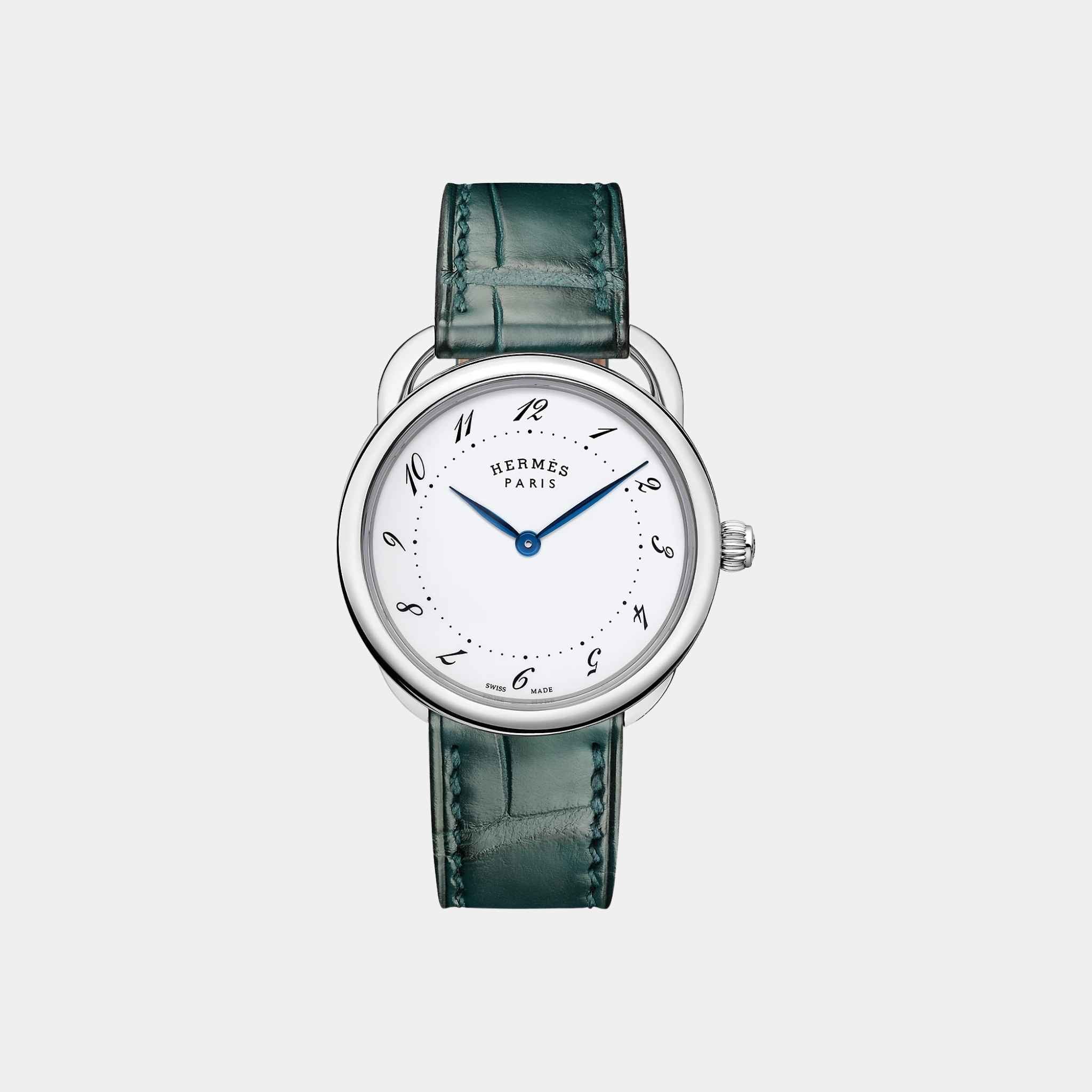 Arceau 36 mm Steel Watch With Green Matte Alligator Strap