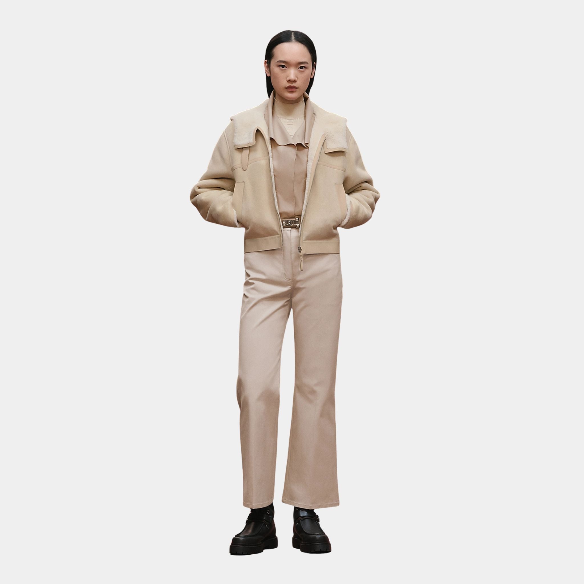 Bomber-inspired Jacket in Curly Sheepskin