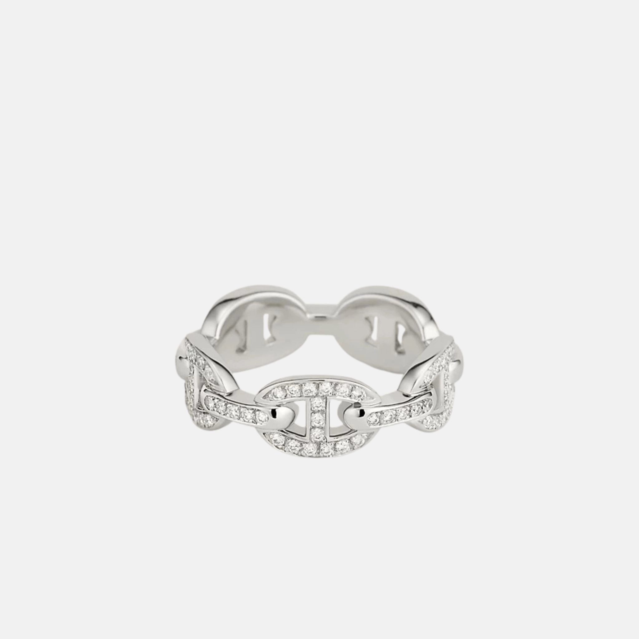 Chained Anchor Ring Small Model White Gold Diamonds