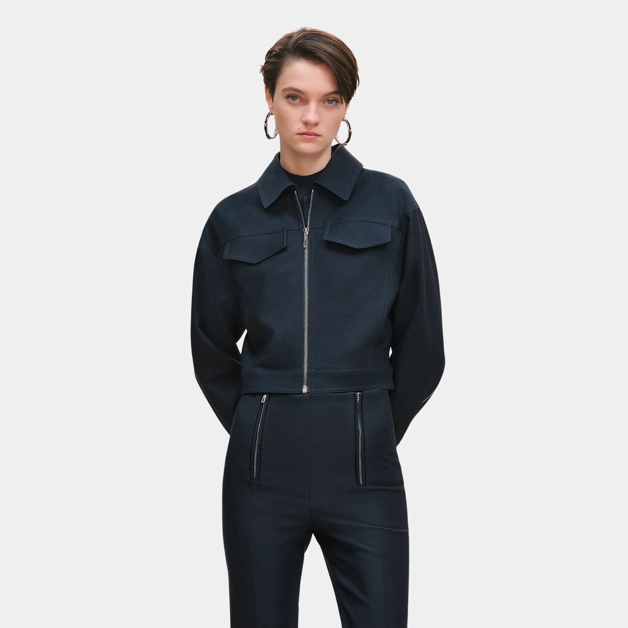 Denim Inspired Zip-Up Jacket