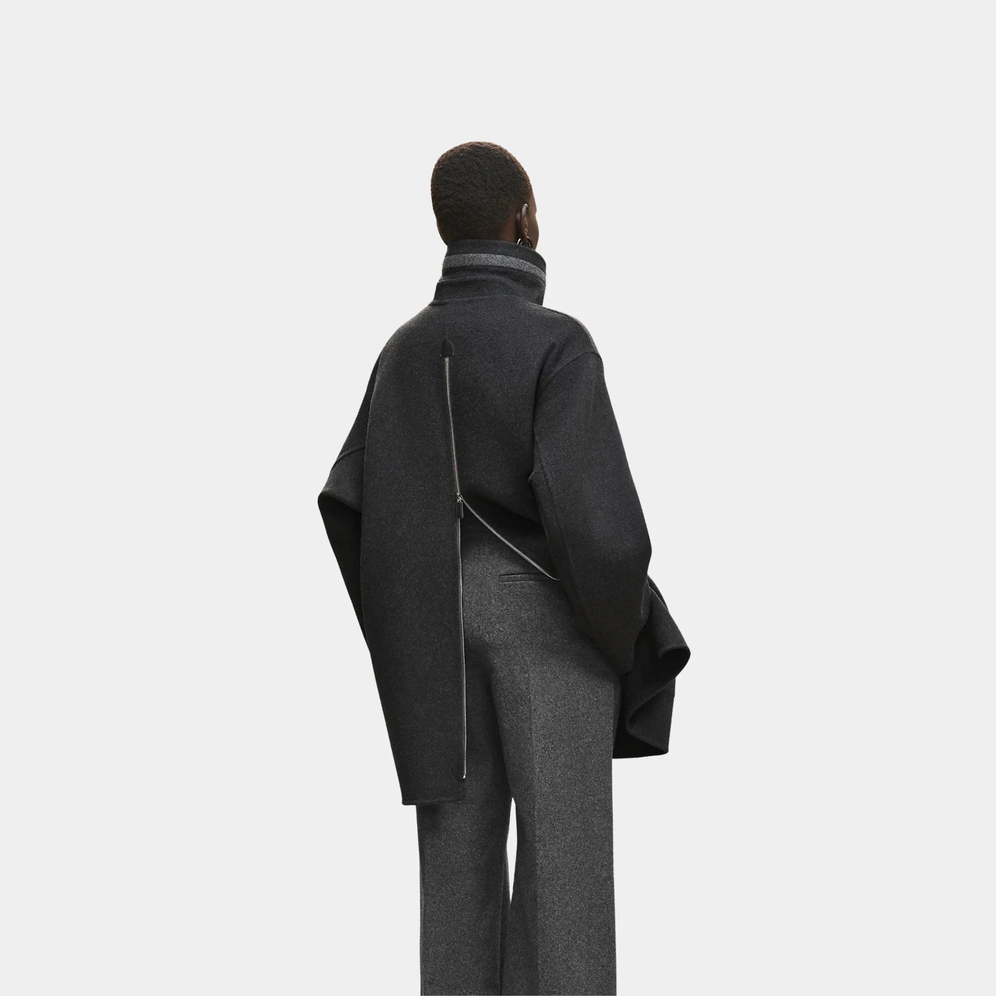 Double-sided Cashmere Coat with Felt and Leather Details