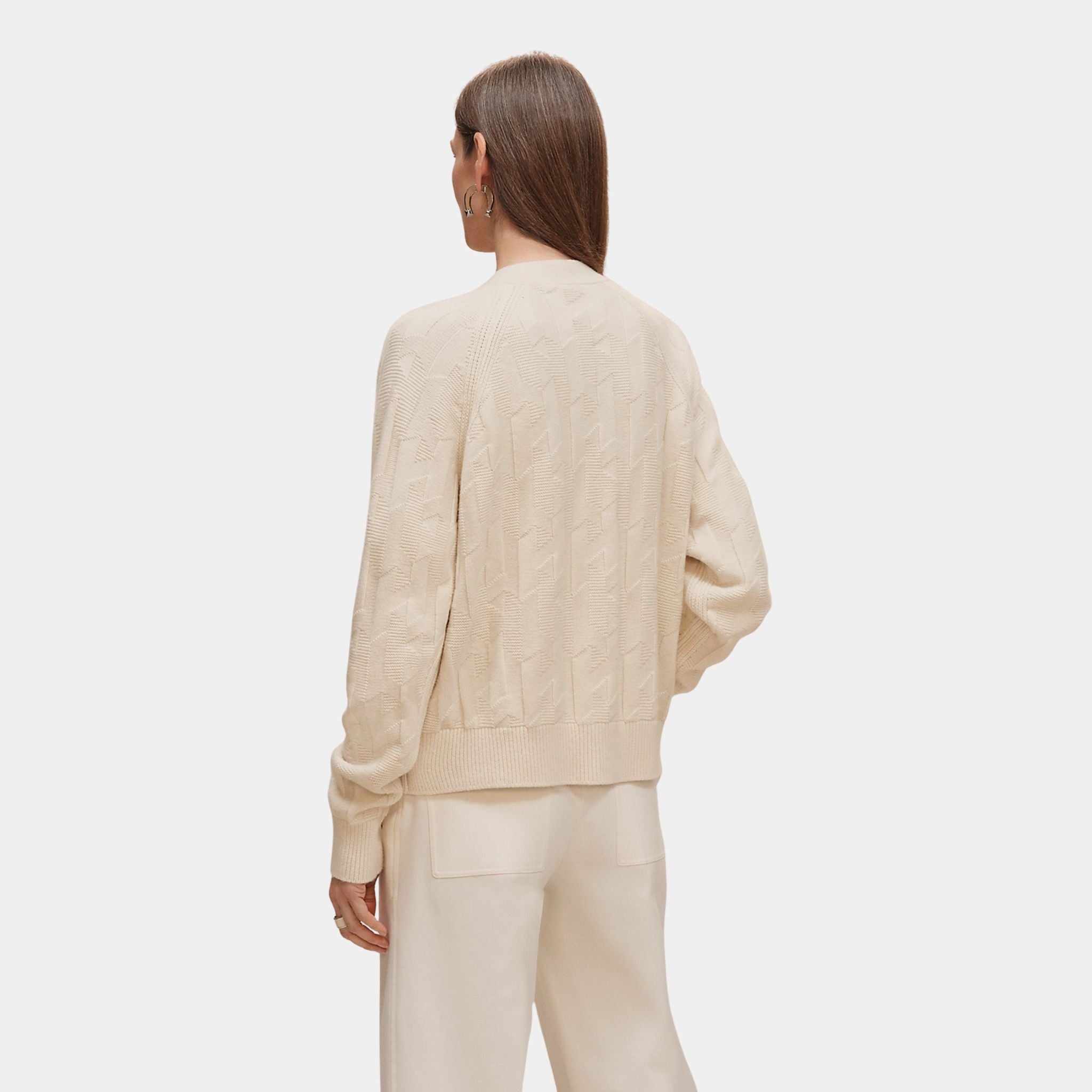 H Long-sleeve Cardigan in Plain Wool Knit