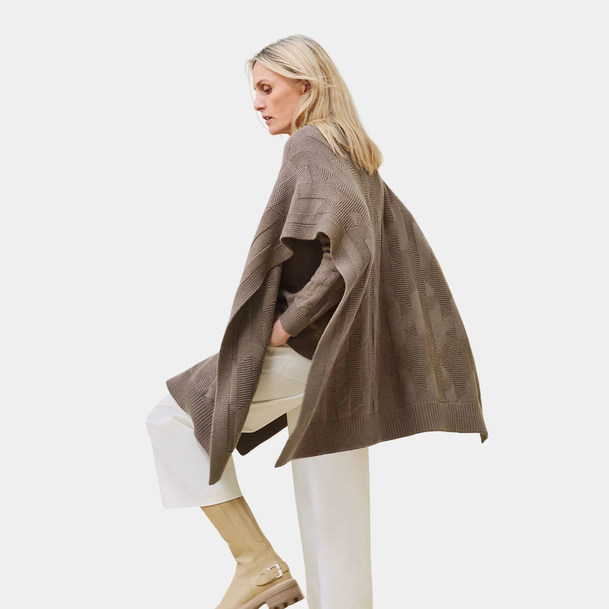 H Rectangular Cape Poncho in Plain Wool Knit