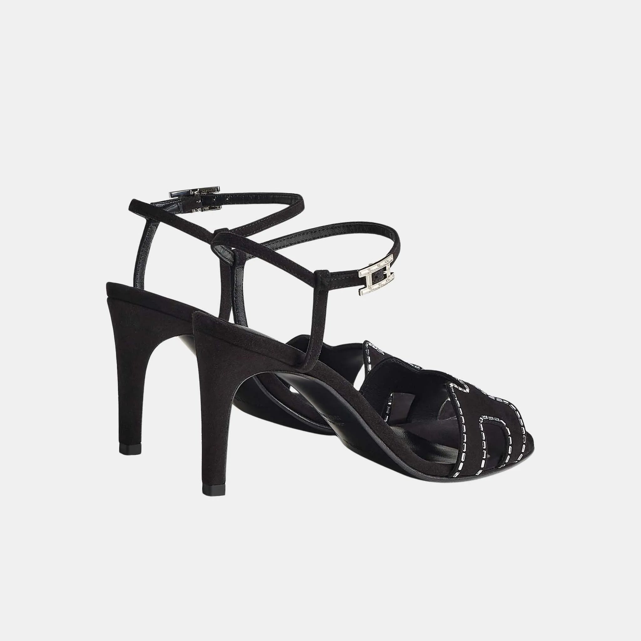Heden 80 Sandal Suede Goatskin With Rhinestone Details Noir