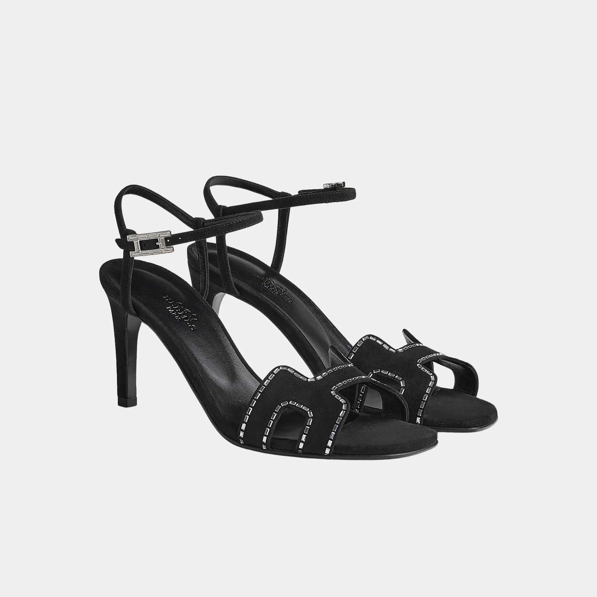 Heden 80 Sandal Suede Goatskin With Rhinestone Details Noir