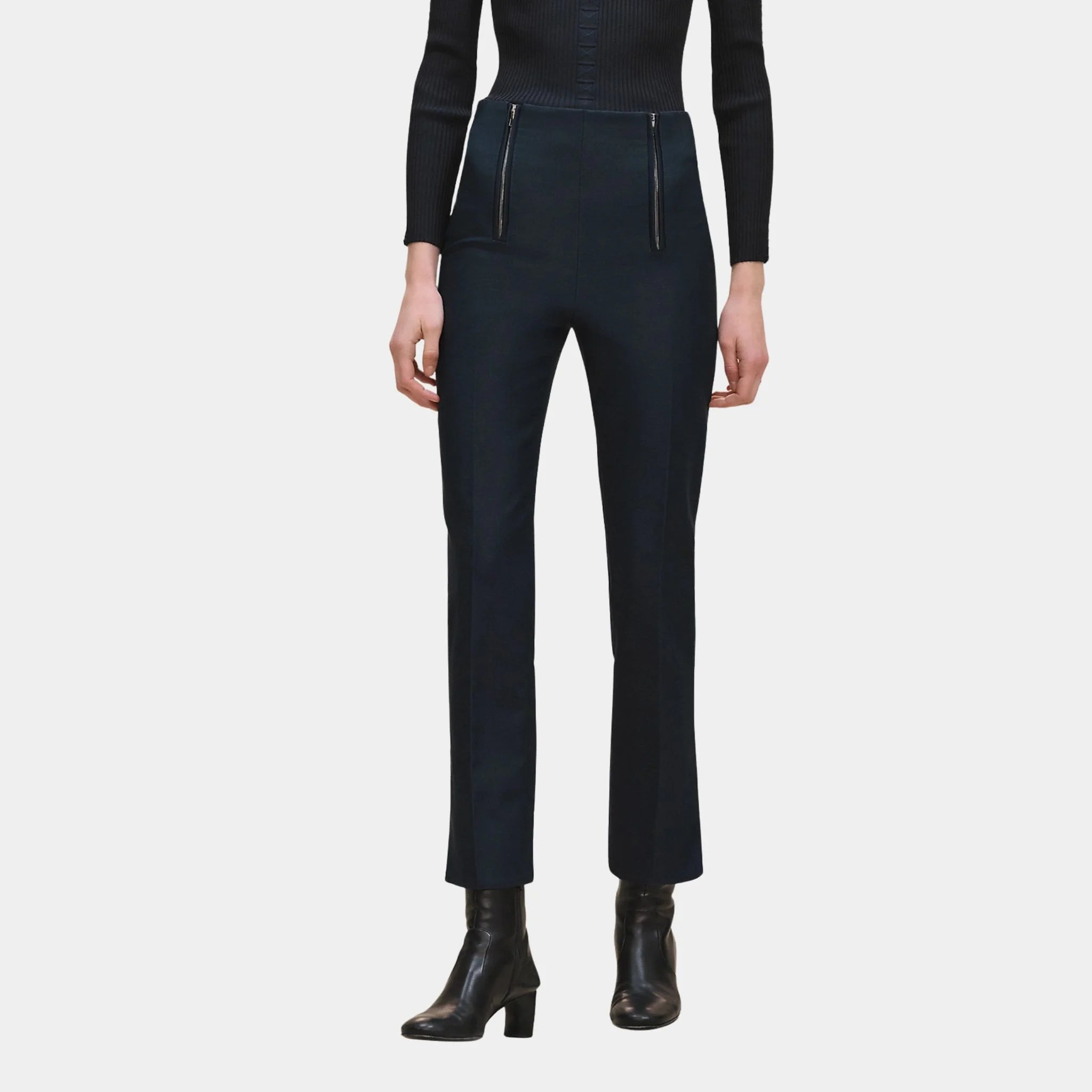 High-waisted Pants in Viscose and Stretch Wool