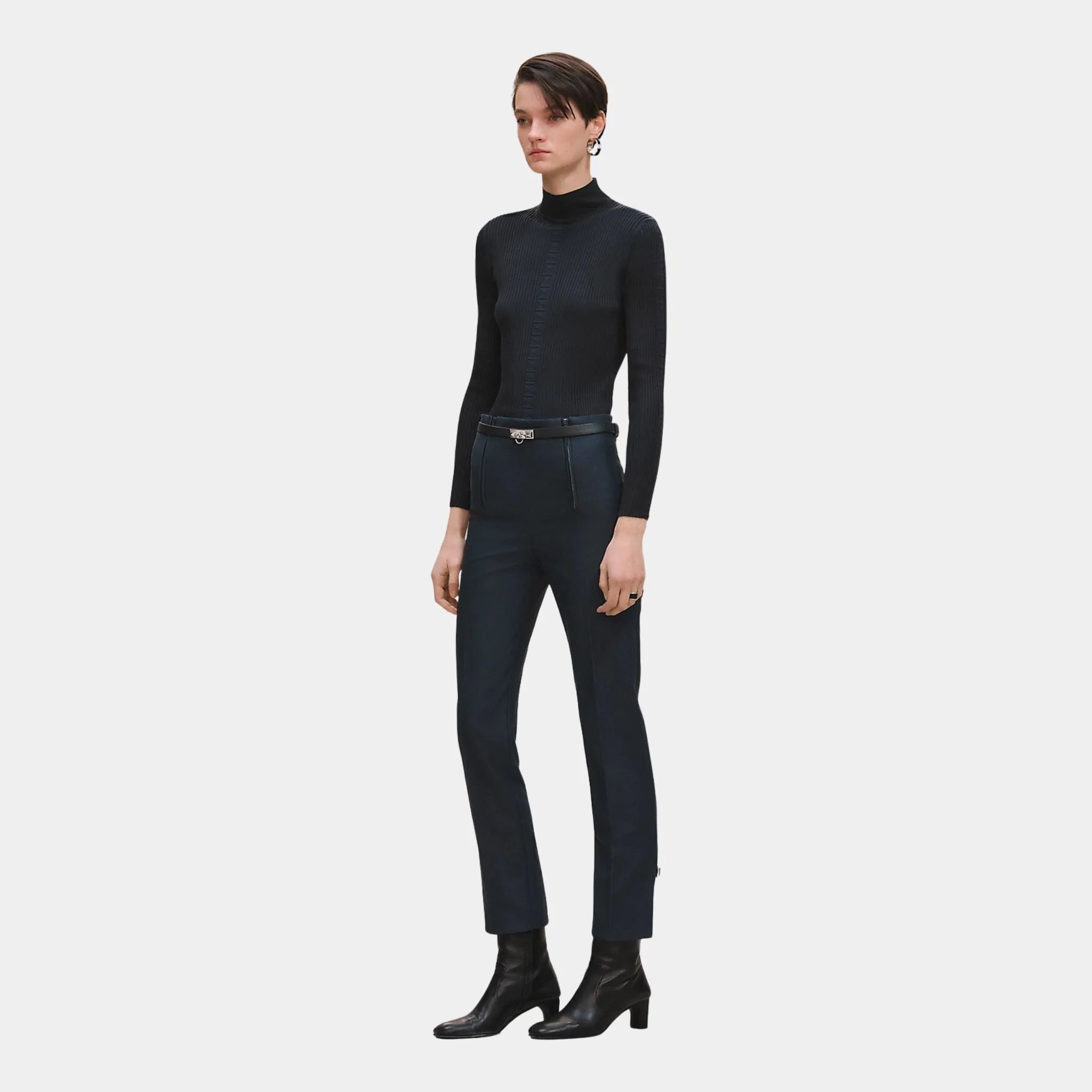 High-waisted Pants in Viscose and Stretch Wool