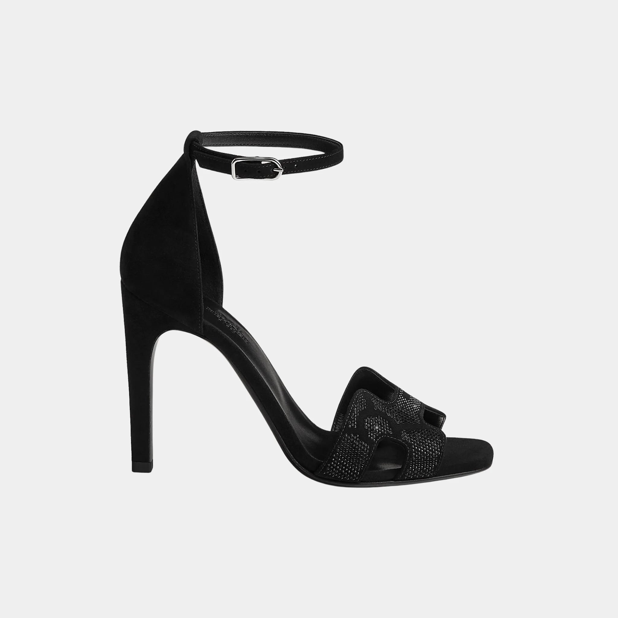 Joy 105 Heeled Sandals in Suede Goatskin with Rhinestone