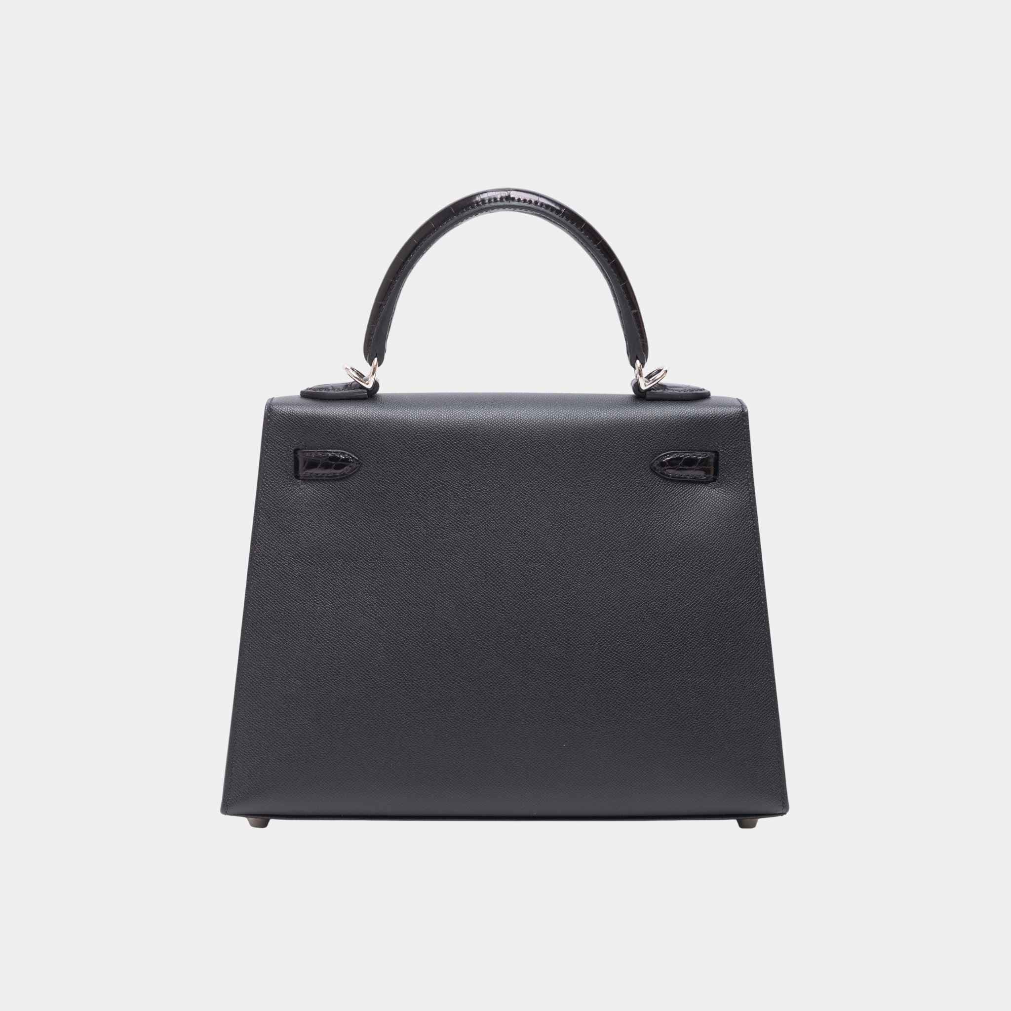 Kelly 25 Sellier Madame Shiny Niloticus Crocodile Black PHW