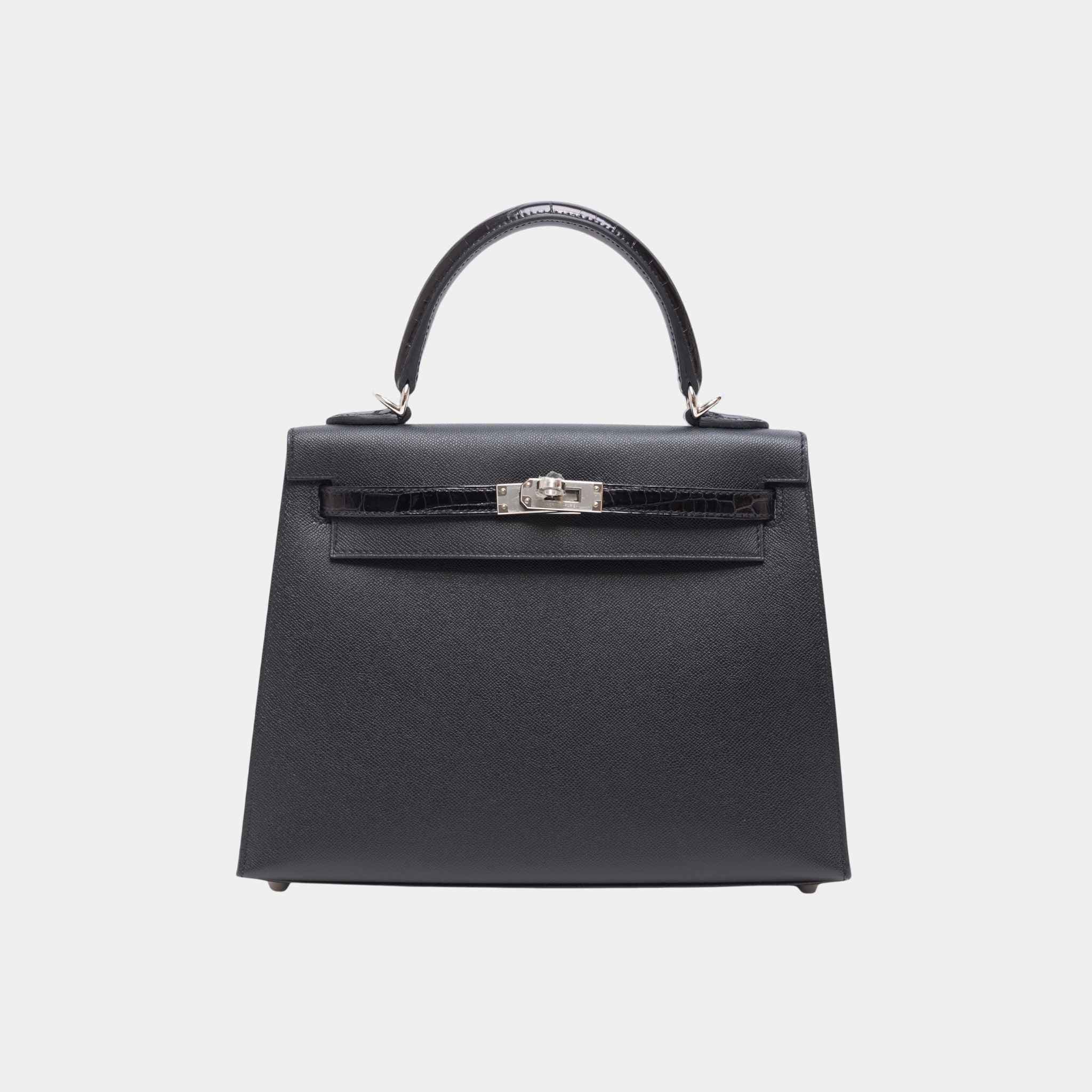 Kelly 25 Sellier Madame Shiny Niloticus Crocodile Black PHW