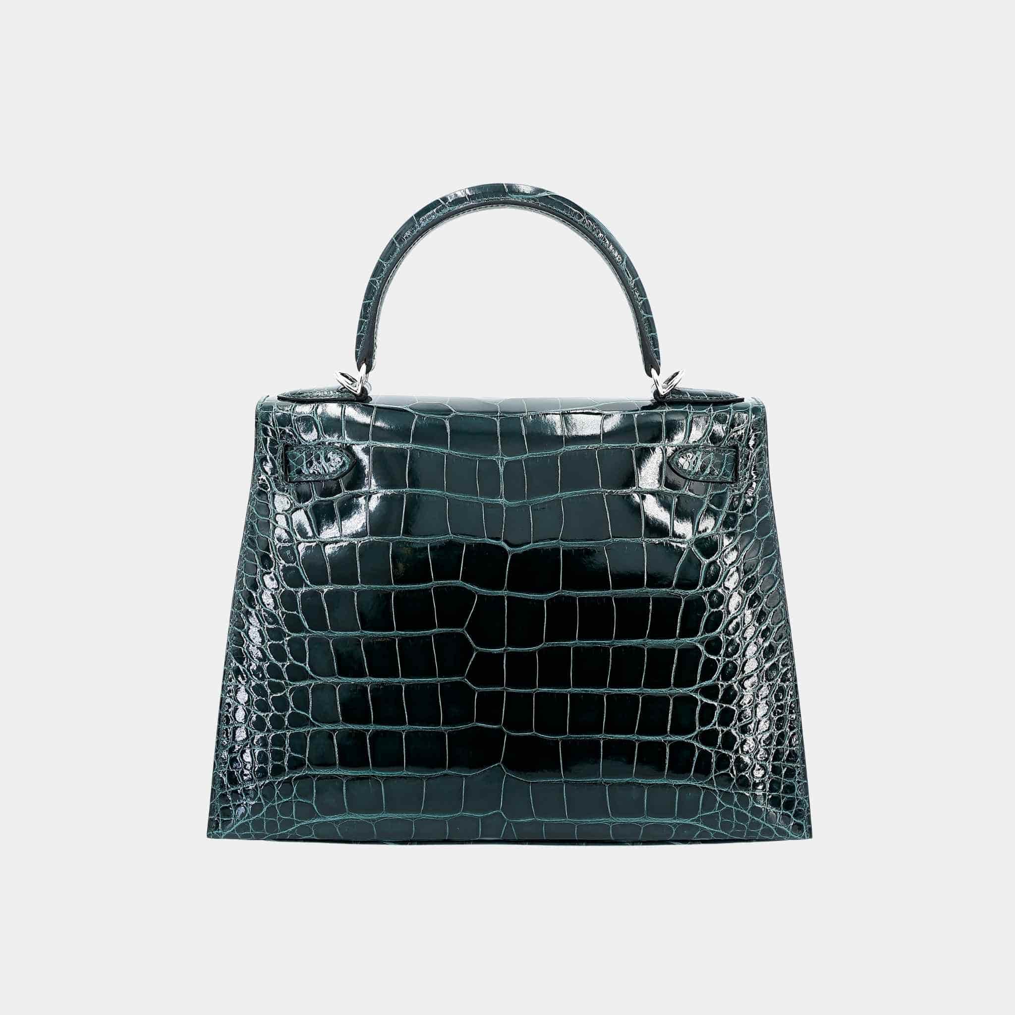 Kelly 28 Sellier Shiny Alligator Vert Cypress PHW