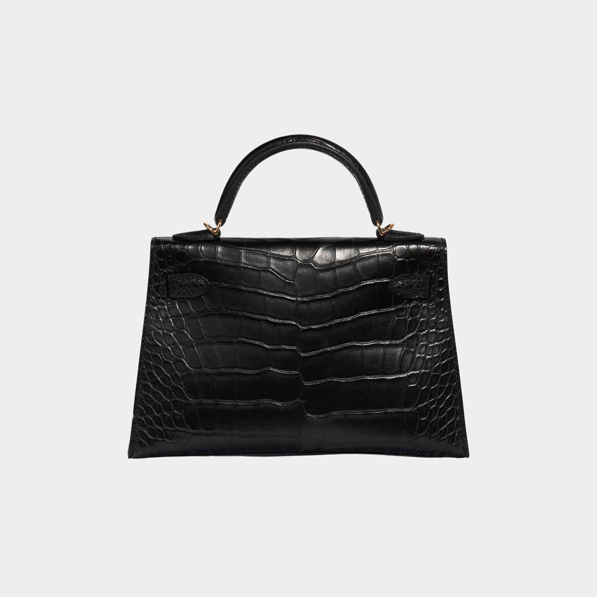 Kelly Mini 20 Matte Alligator Black GHW
