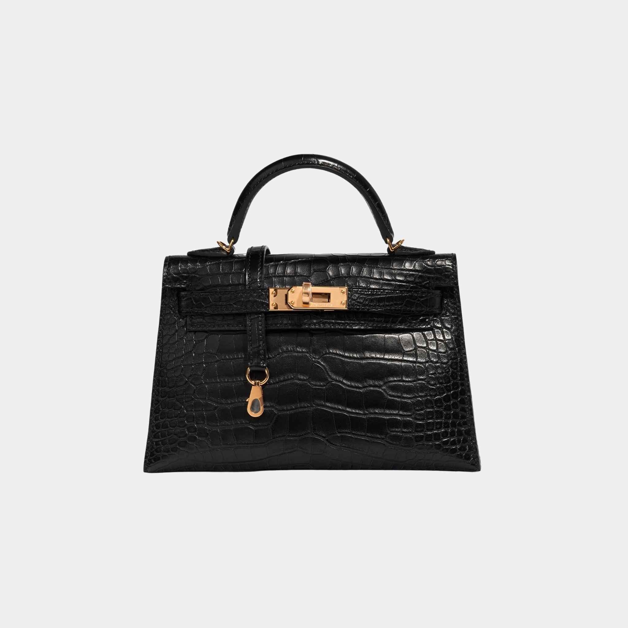 Kelly Mini 20 Matte Alligator Black GHW