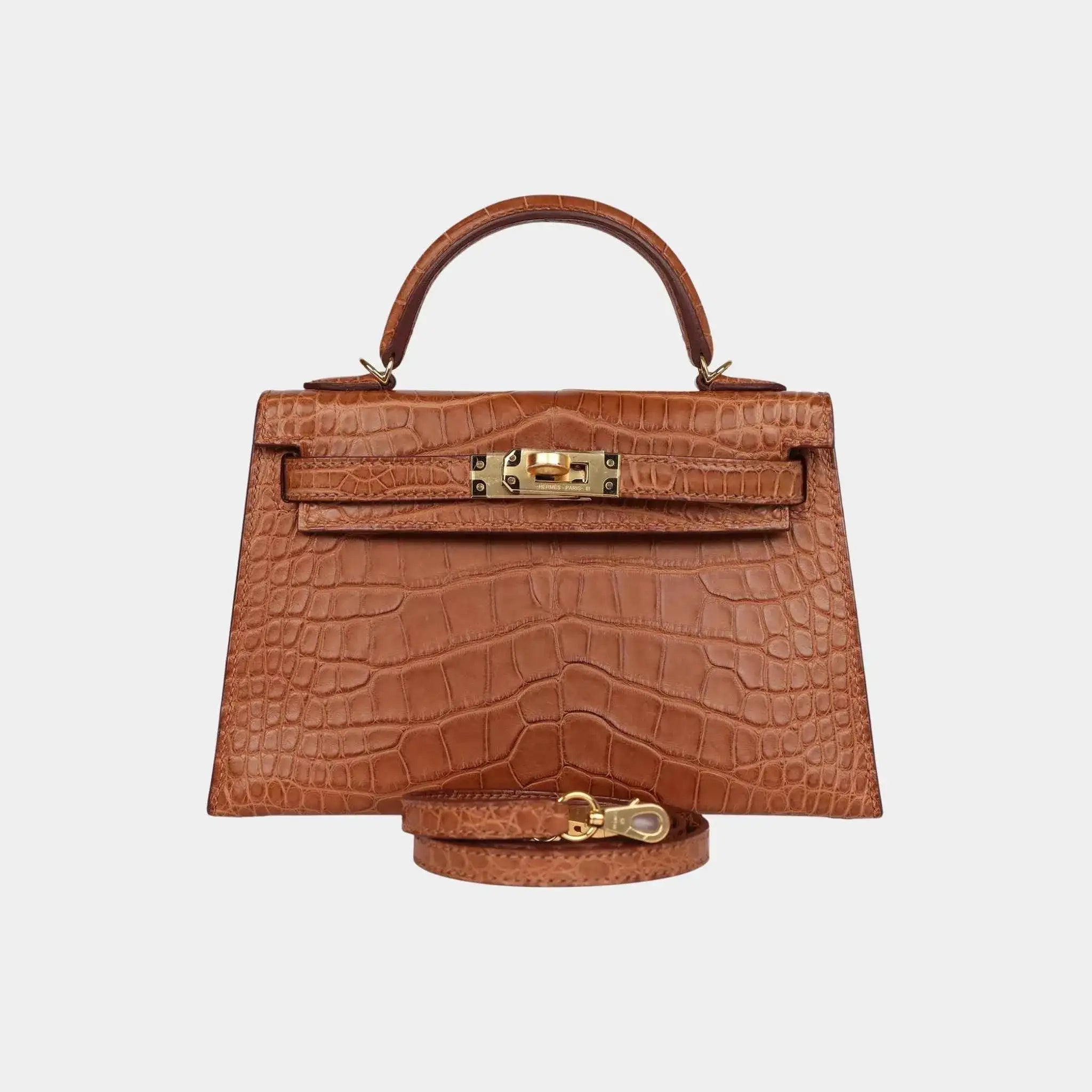 Mini Kelly Matte Alligator Gold GHW