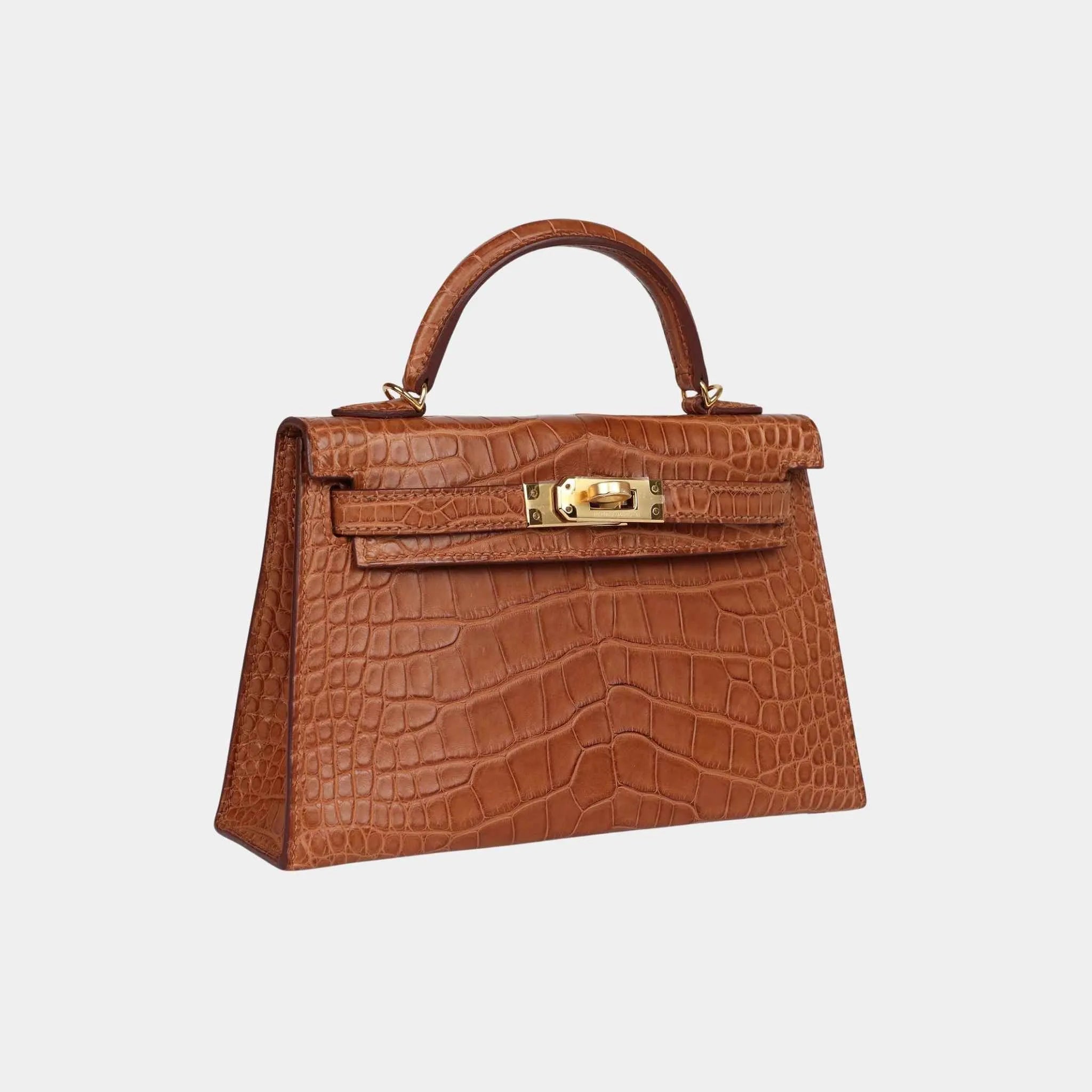 Mini Kelly Matte Alligator Gold GHW