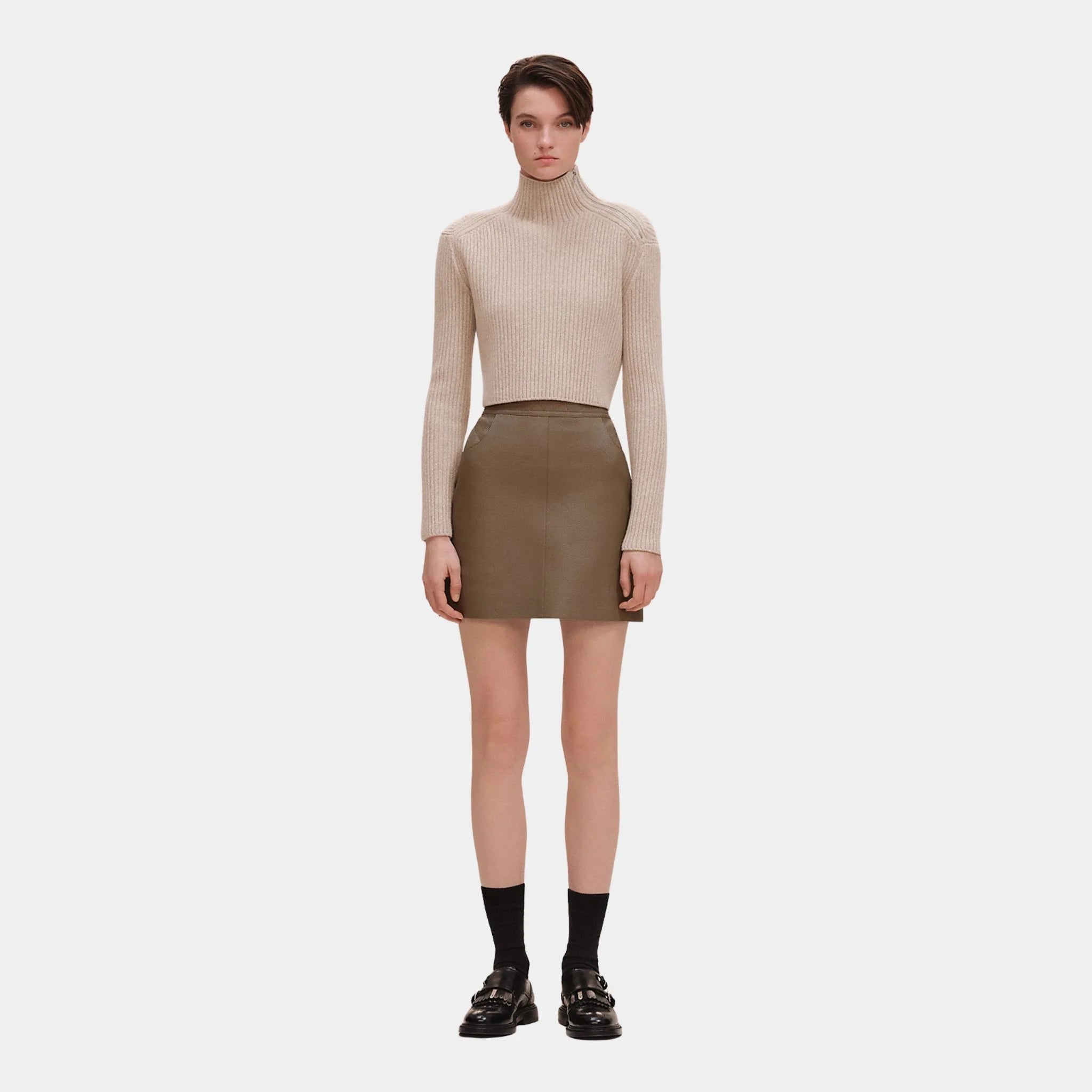 Mini Skirt in Washed Deer with Quilted Detail